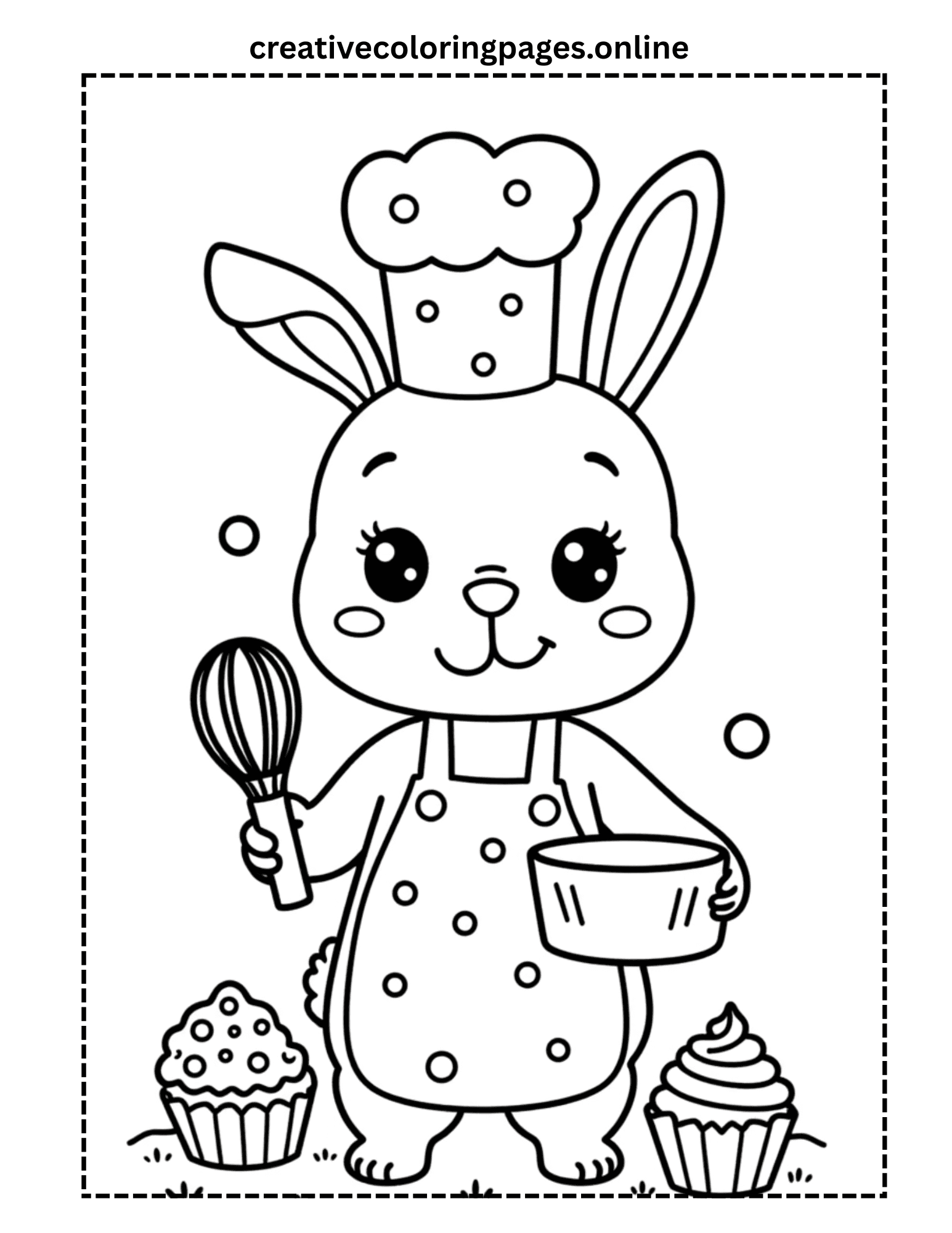 Cute Bunny Chef Coloring Page Free Printable - Image 1