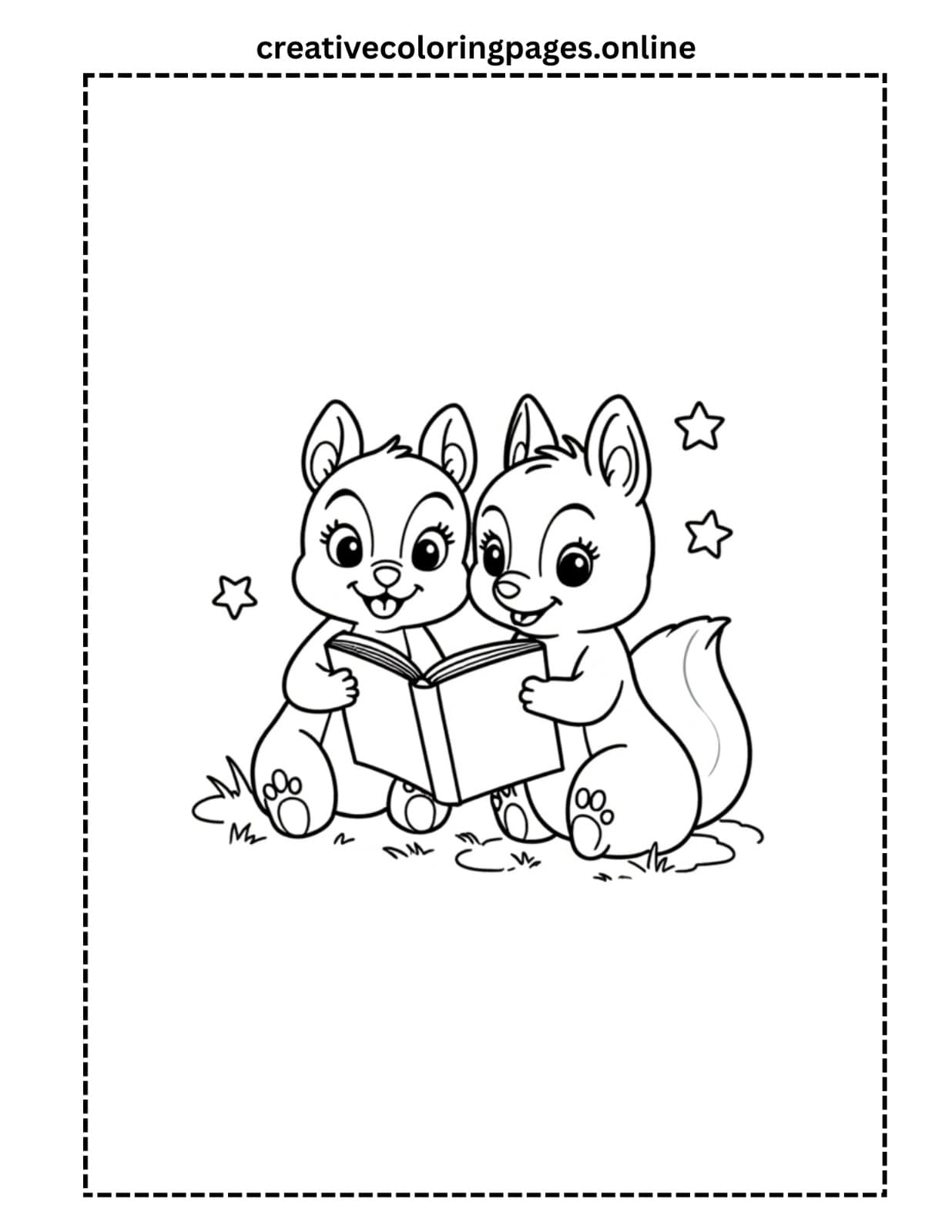 Chip and Dale Reading Coloring Page PDF - Image 1
