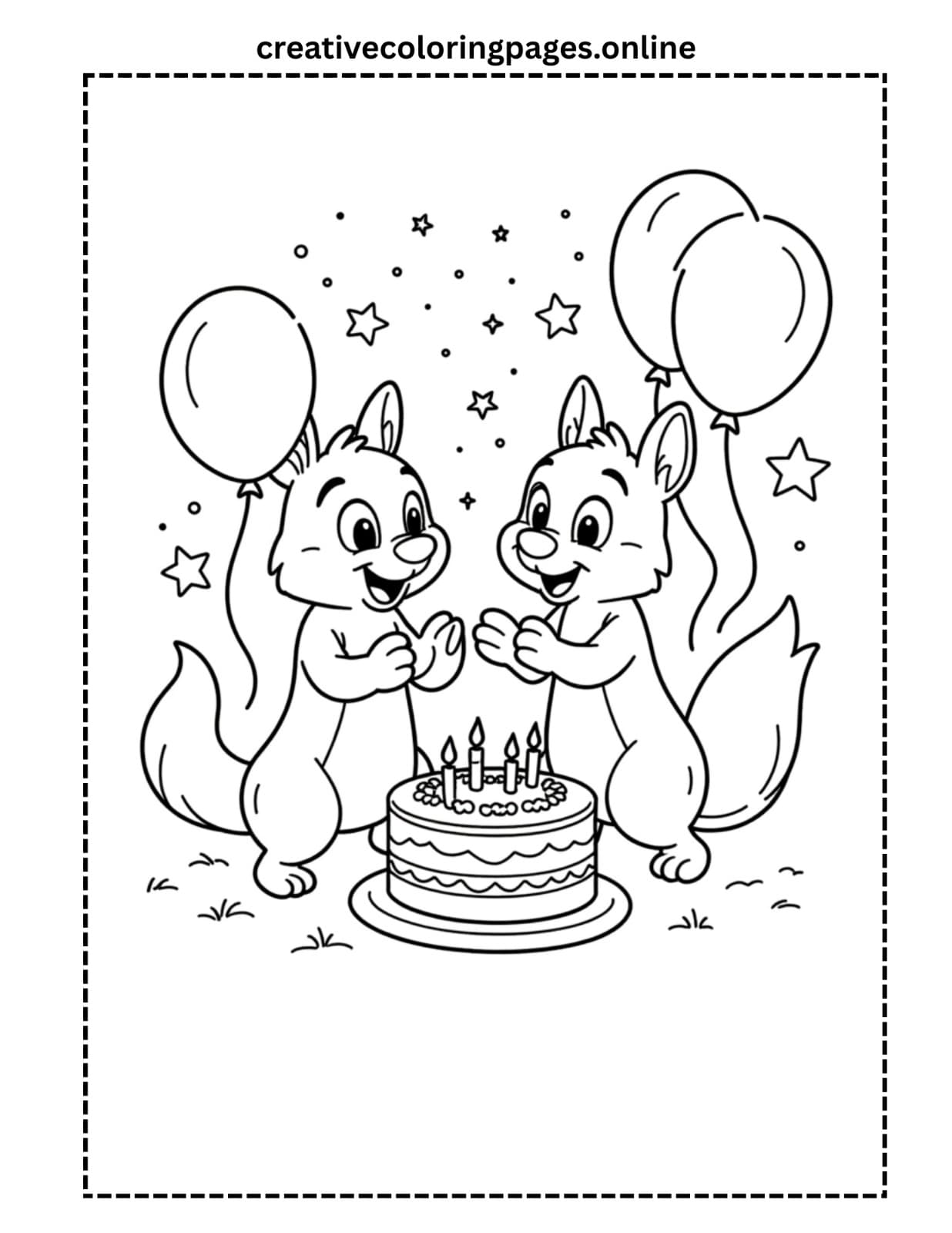 Chip and Dale Birthday Coloring Page PDF - Image 1