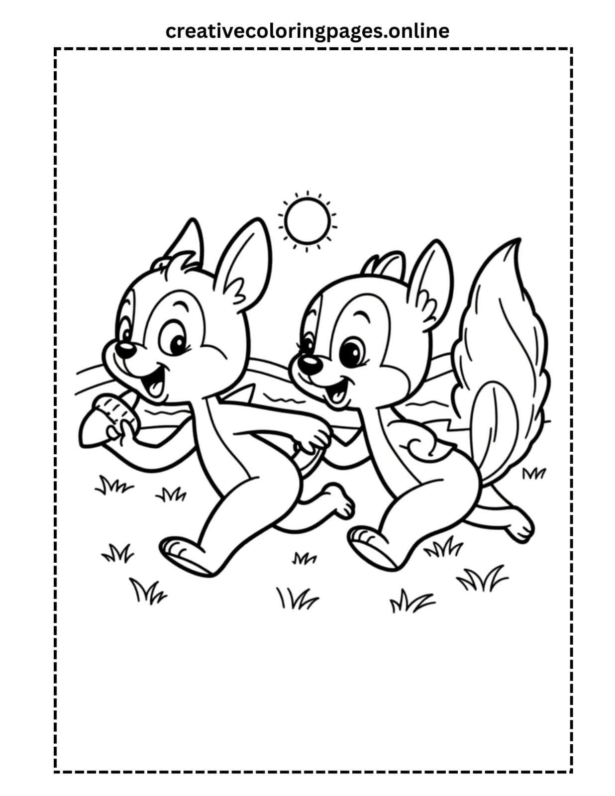 Chip and Dale Running Coloring Page PDF - Image 1