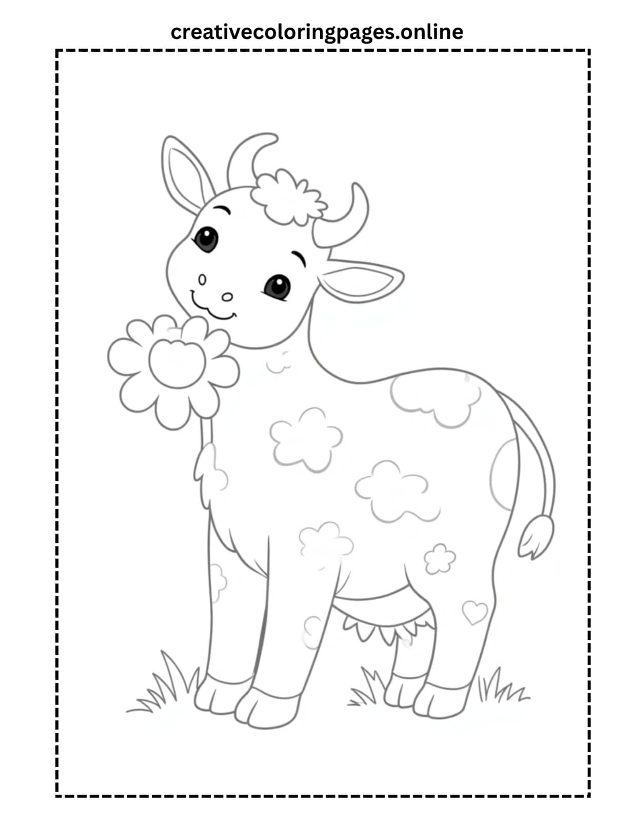 Clarabelle Cow Standing with Flower Coloring Page PDF - Image 1