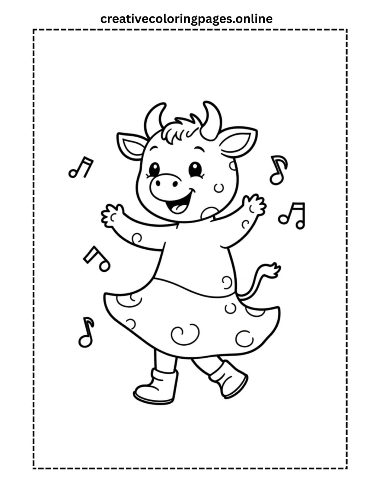 Clarabelle Cow Dancing Coloring Page PDF - Image 1