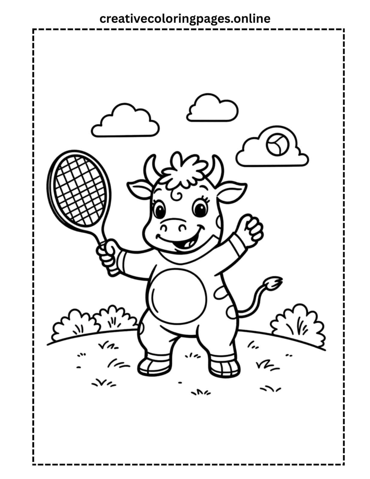Clarabelle Cow Playing Tennis Coloring Page PDF - Image 1