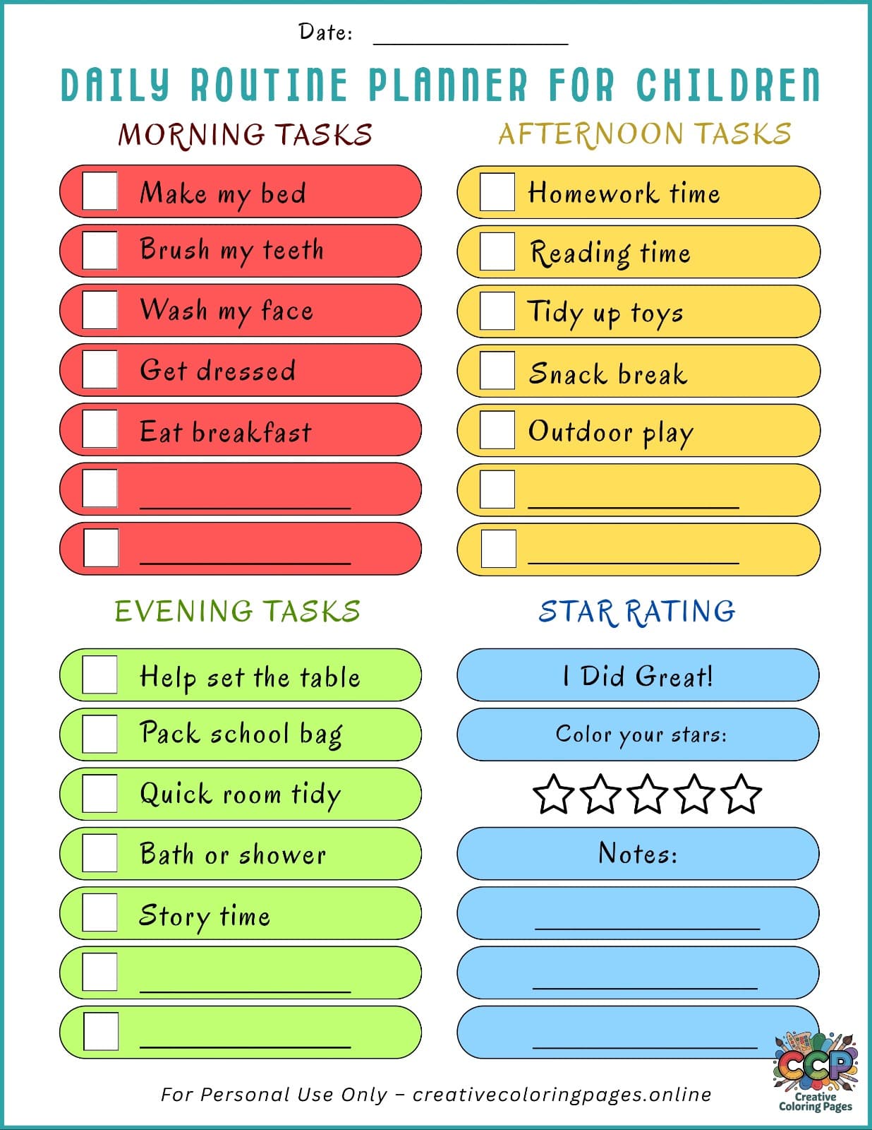 Bright and Colorful Daily Routine Planner for Kids - Image 1