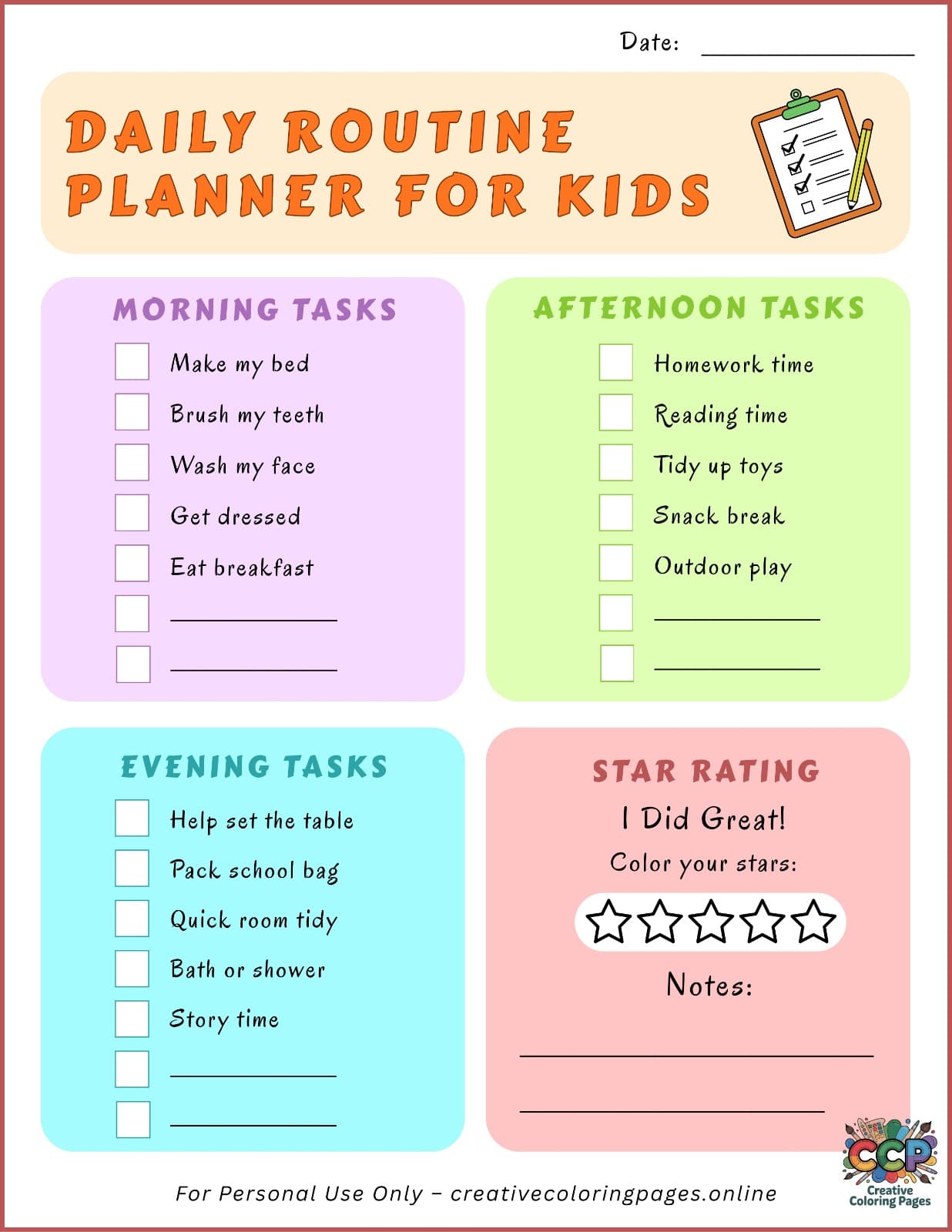 Colorful Daily Routine Planner for Kids – Fun & Organized - Image 1