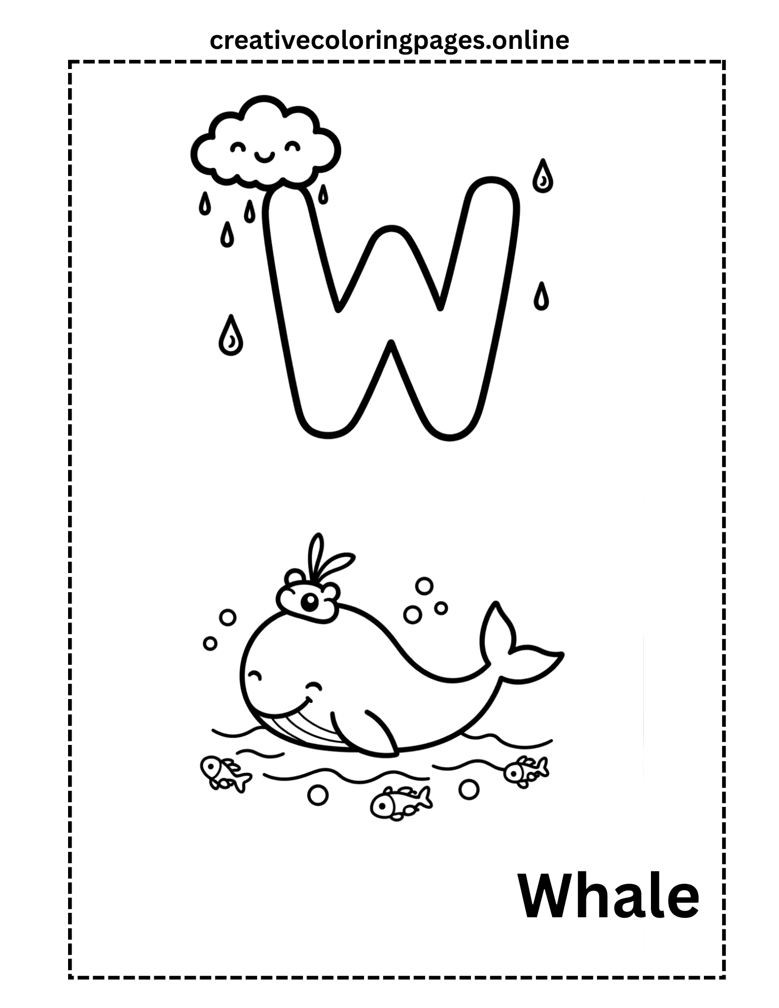 Letter W Coloring Page - Whale Alphabet Free Printable - Image 1