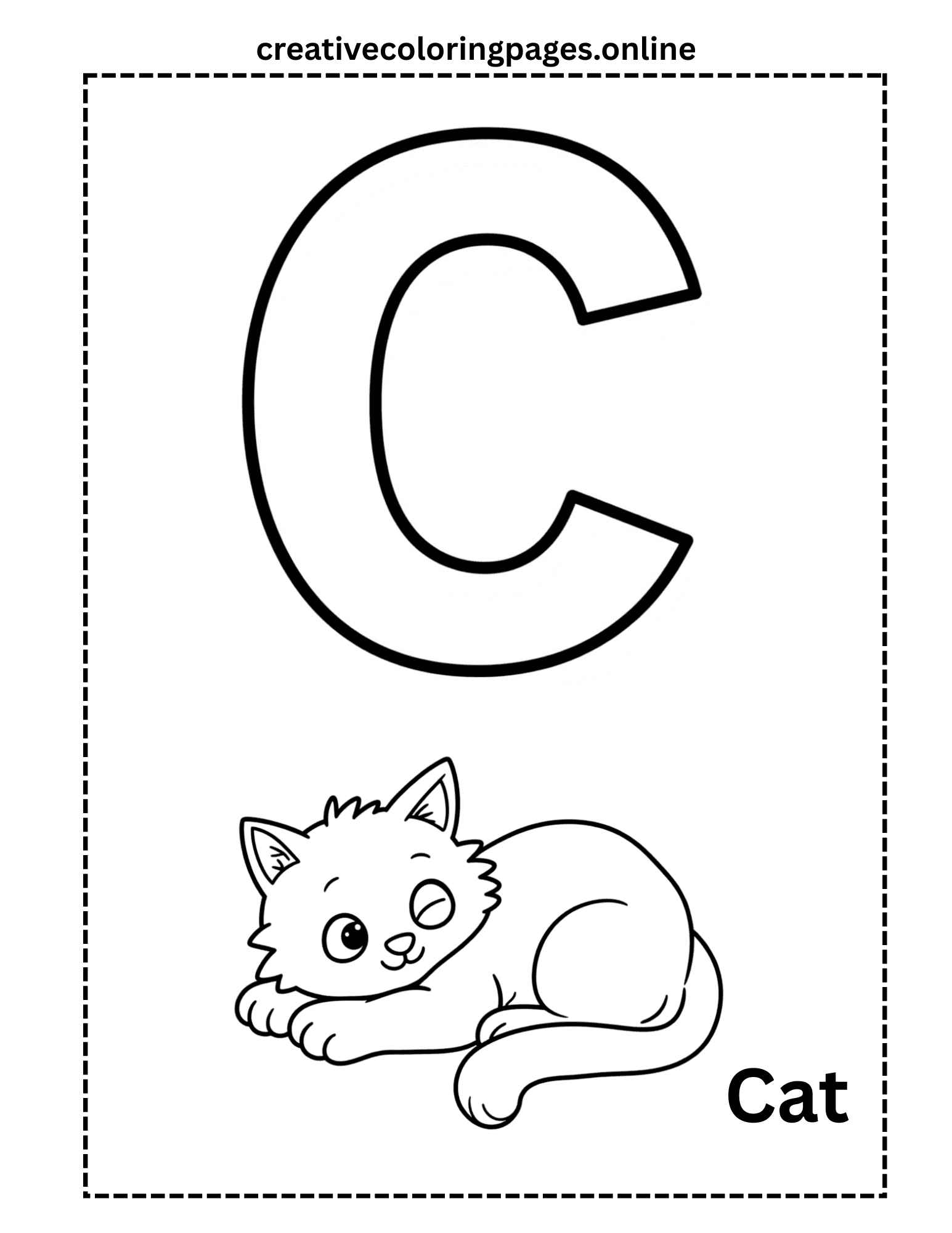 Letter C Coloring Page - Cat Alphabet Free Printable - Image 1
