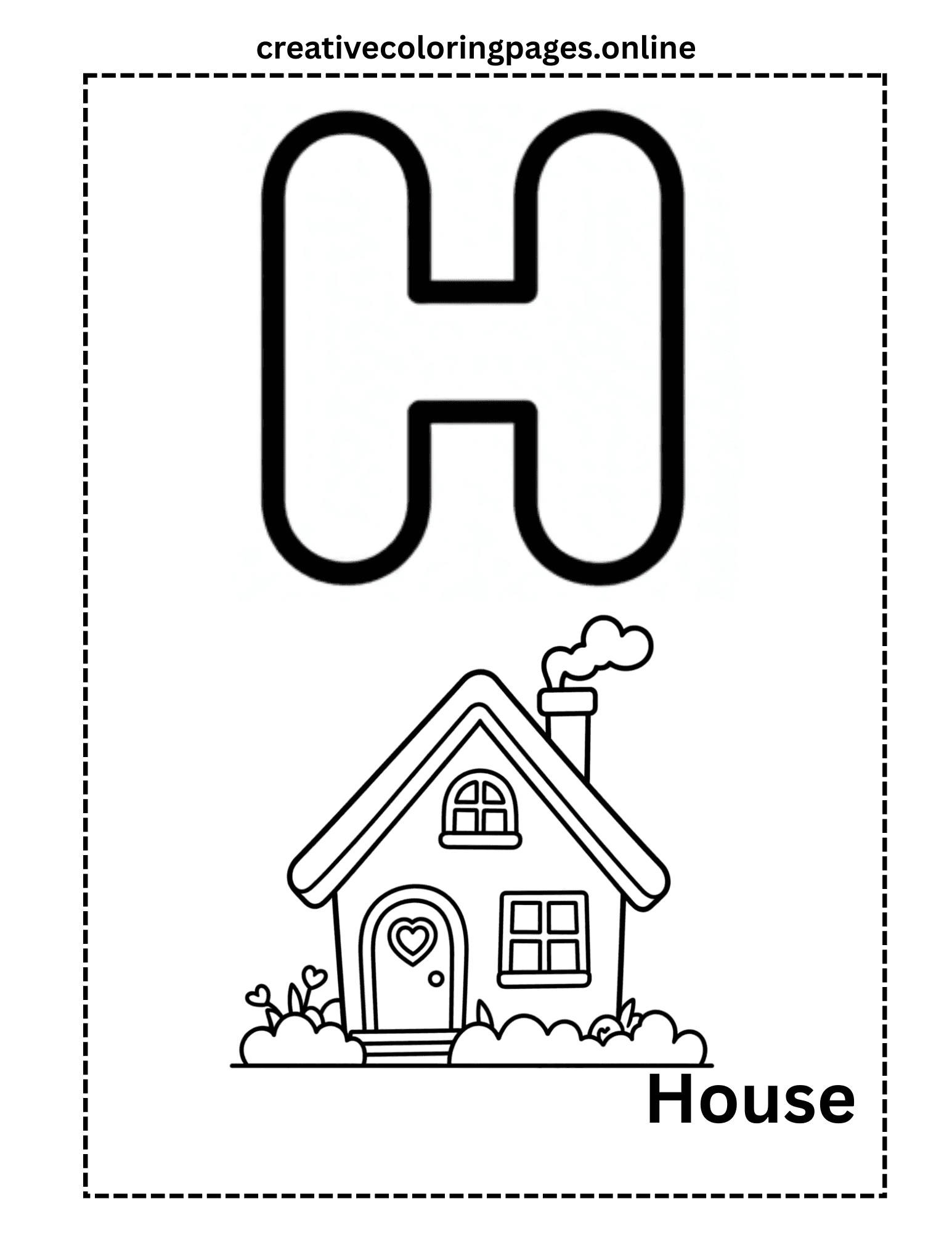 Letter H Coloring Page - House Alphabet Free Printable - Image 1
