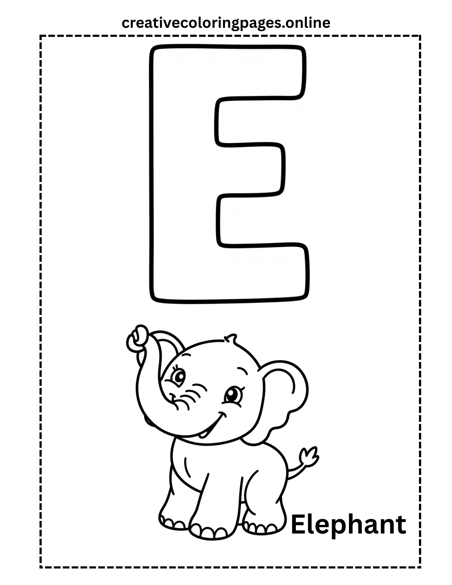 Letter E Coloring Page - Elephant Alphabet Free Printable - Image 1