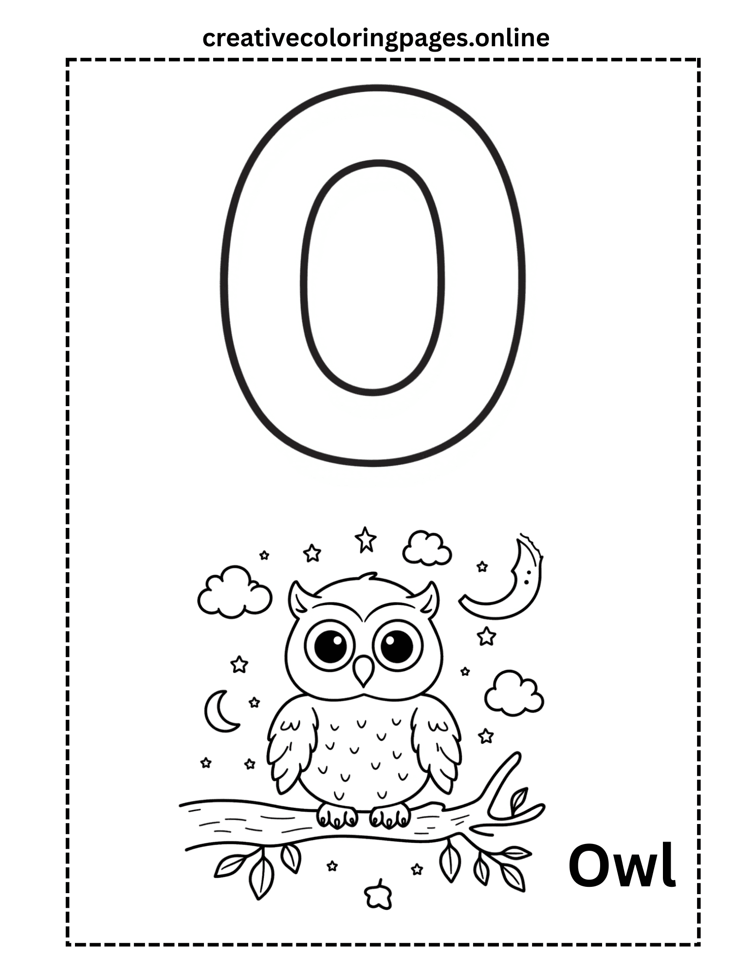 Letter O Coloring Page - Owl Alphabet Free Printable - Image 1