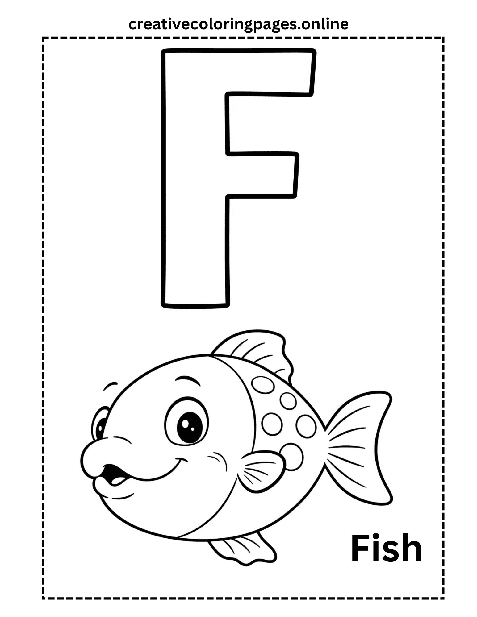 Letter F Coloring Page - Fish Alphabet Free Printable - Image 1