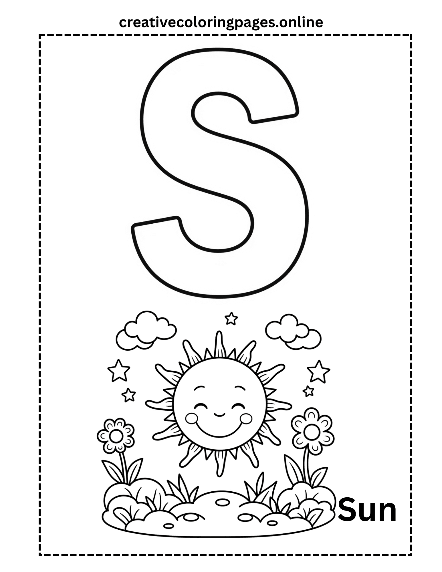 Letter S Coloring Page - Sun Alphabet Free Printable - Image 1