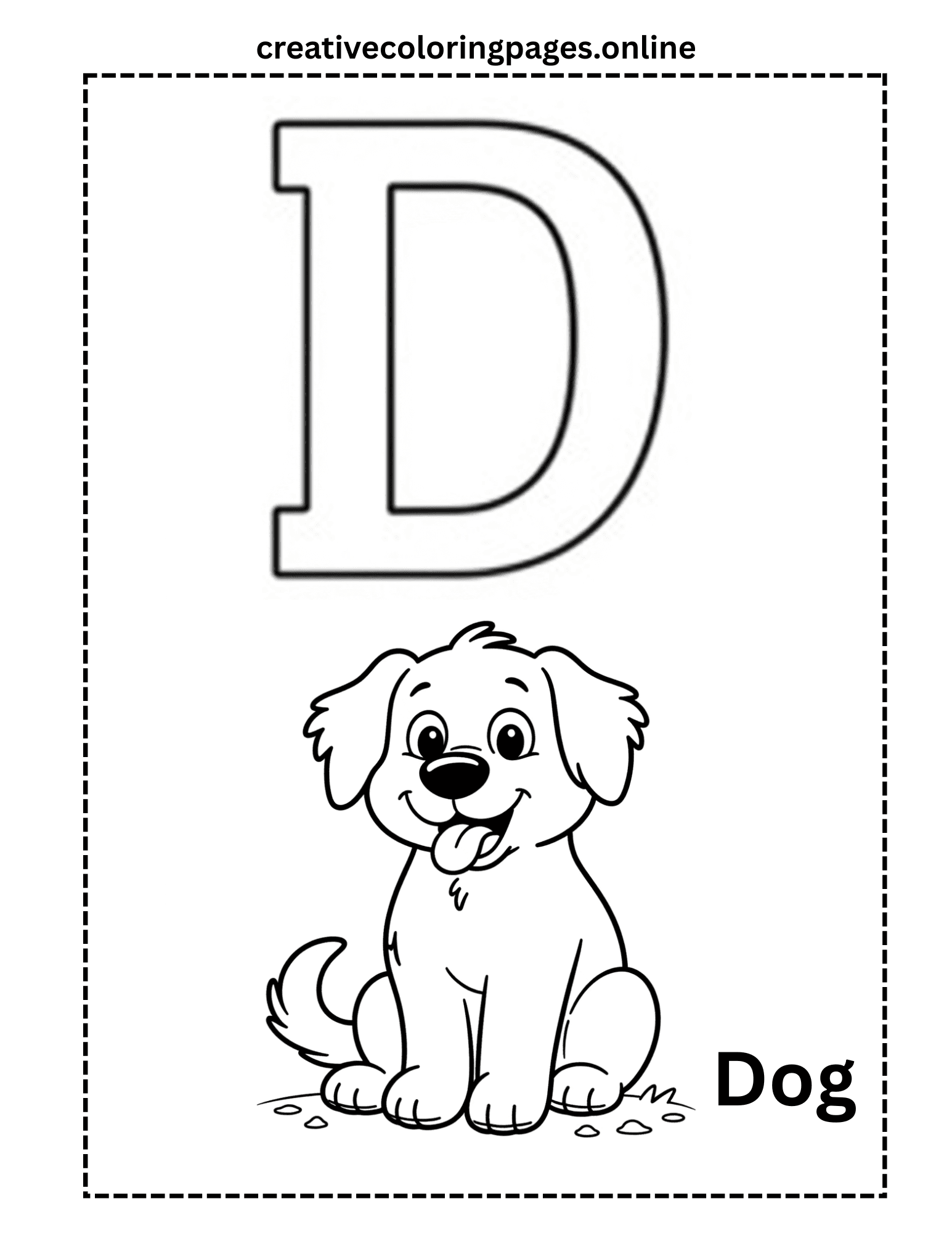 Letter D Coloring Page - Dog Alphabet Free Printable - Image 1