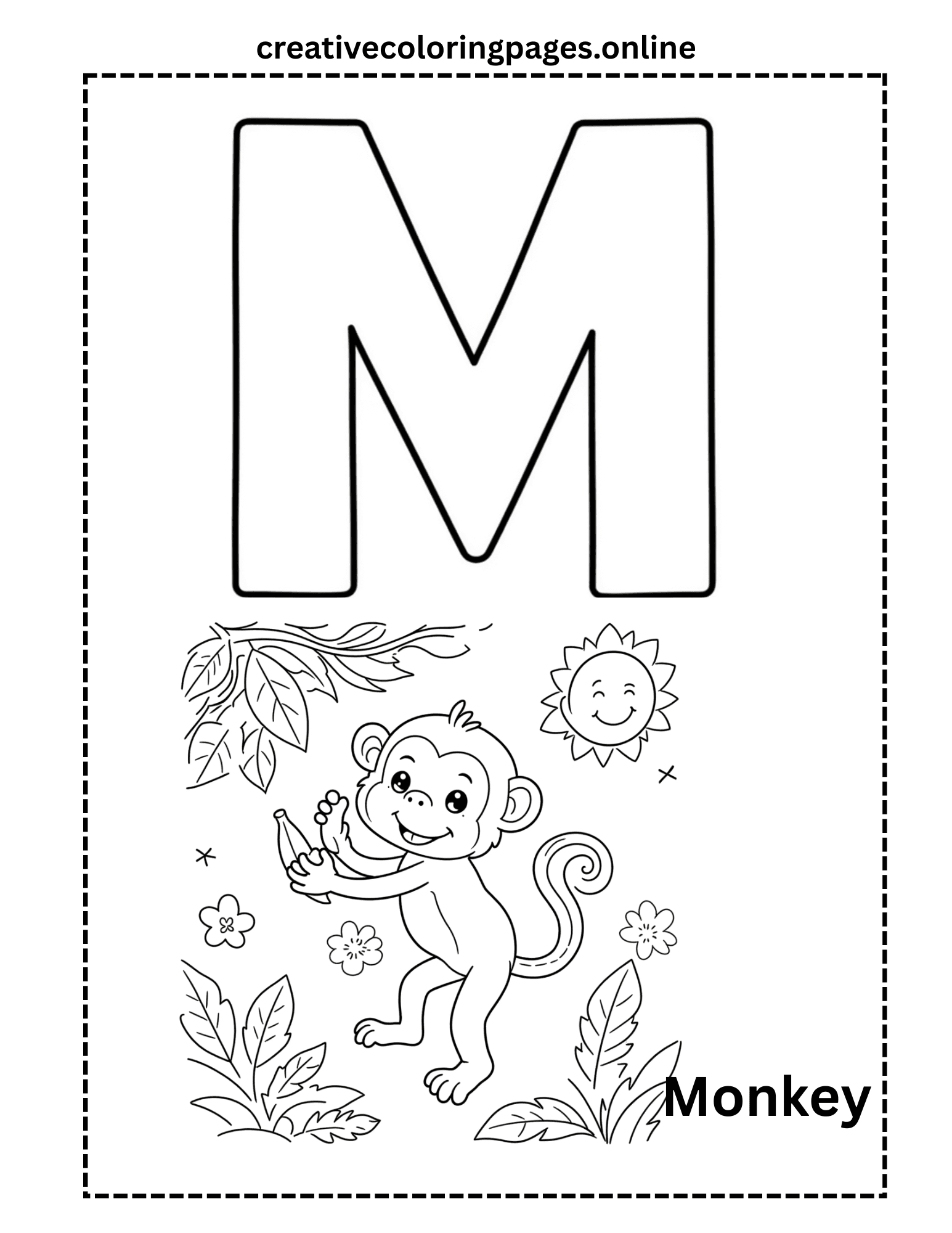 Letter M Coloring Page - Monkey Alphabet Free - Image 1