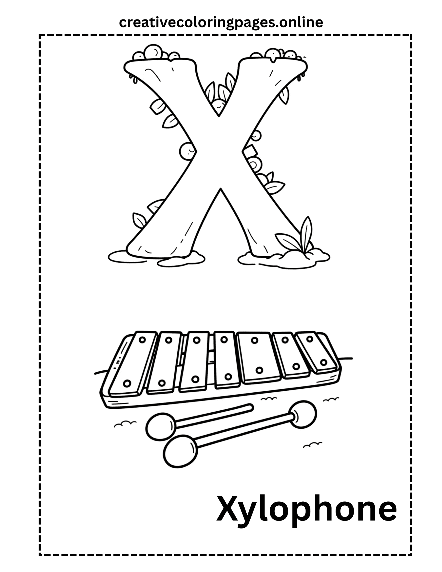 Letter X Coloring Page - Xylophone Alphabet Free - Image 1