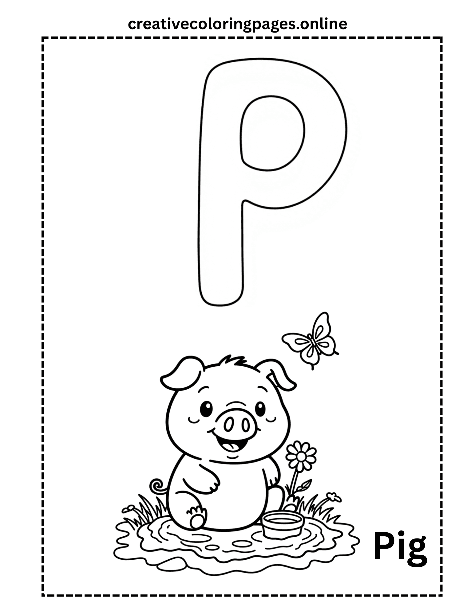 Letter P Coloring Page - Pig Alphabet - Image 1
