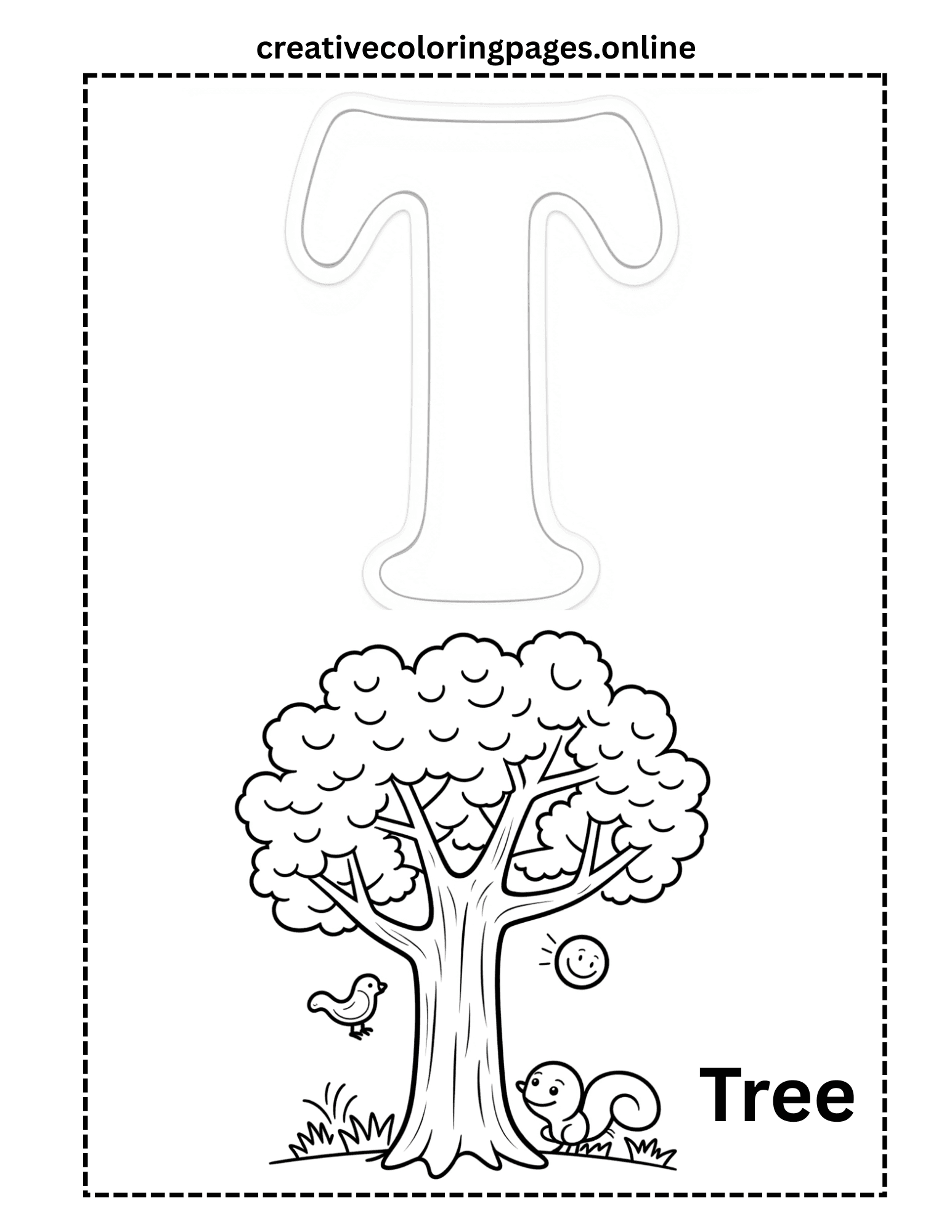 Letter T Coloring Page - Tree Alphabet - Image 1