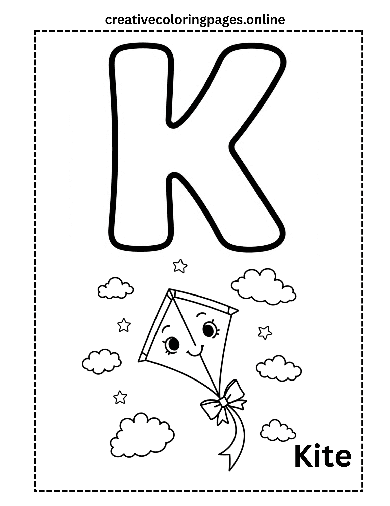 Letter K Coloring Page - Kite Alphabet - Image 1