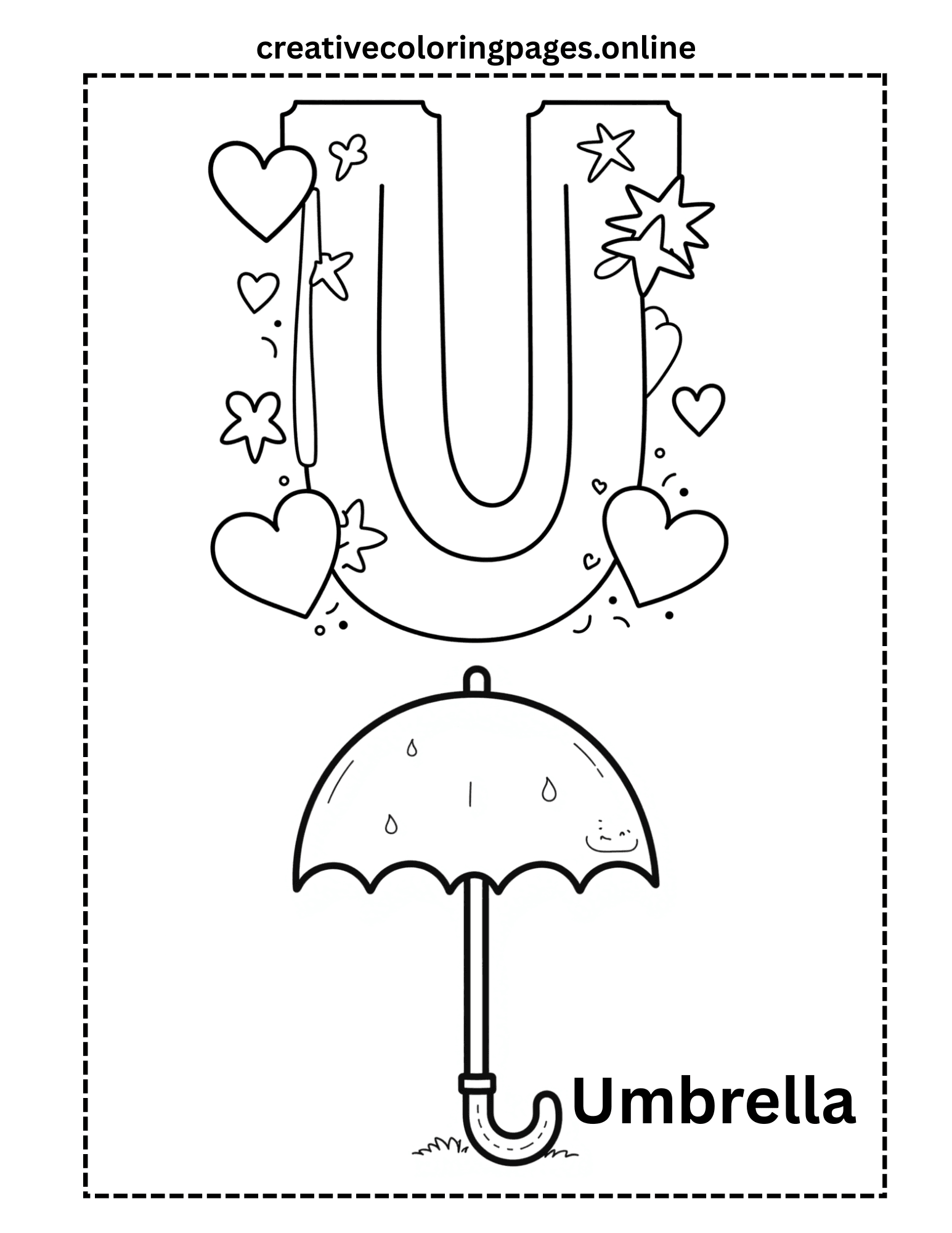 Letter U Coloring Page - Umbrella - Image 1