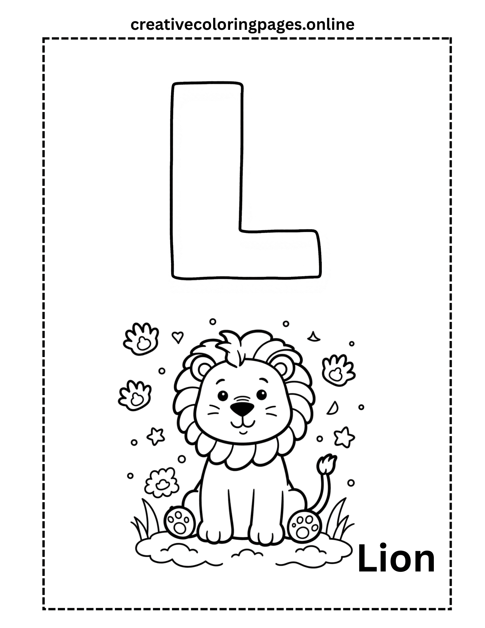 Free Letter L Lion Coloring Page - Image 1