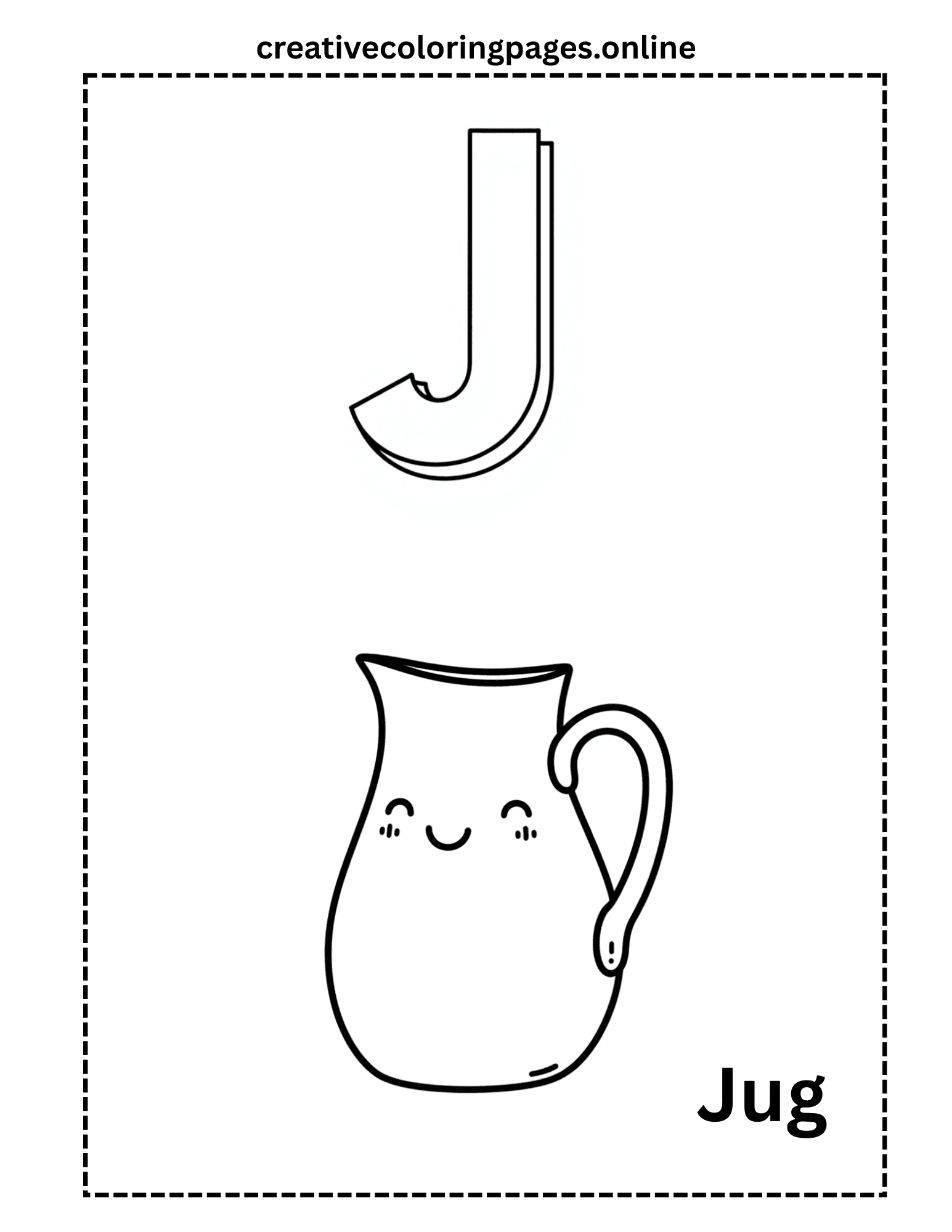 Free Letter J Jug Coloring Page - Cute Kawaii - Image 1