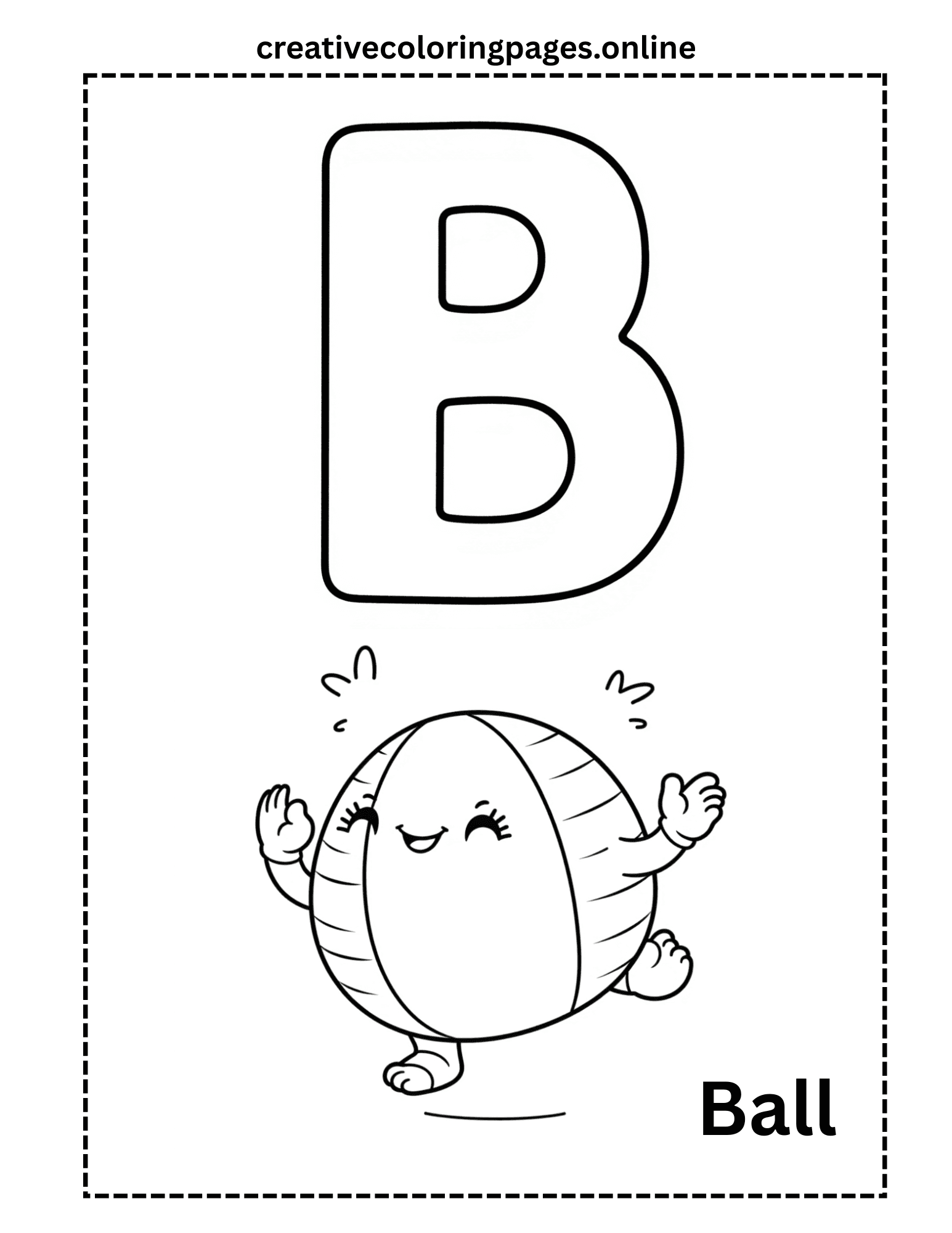 Free Letter B Ball Coloring Page - Bouncing Kawaii - Image 1