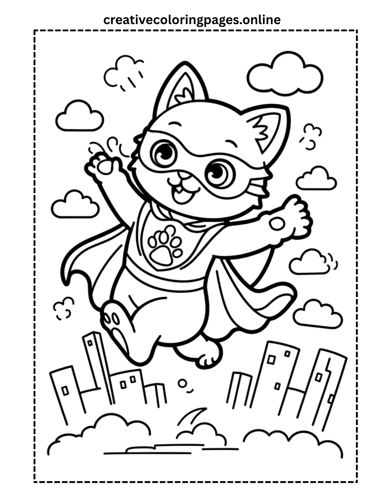 Superhero Cat Coloring Page - Free Printable - Image 1
