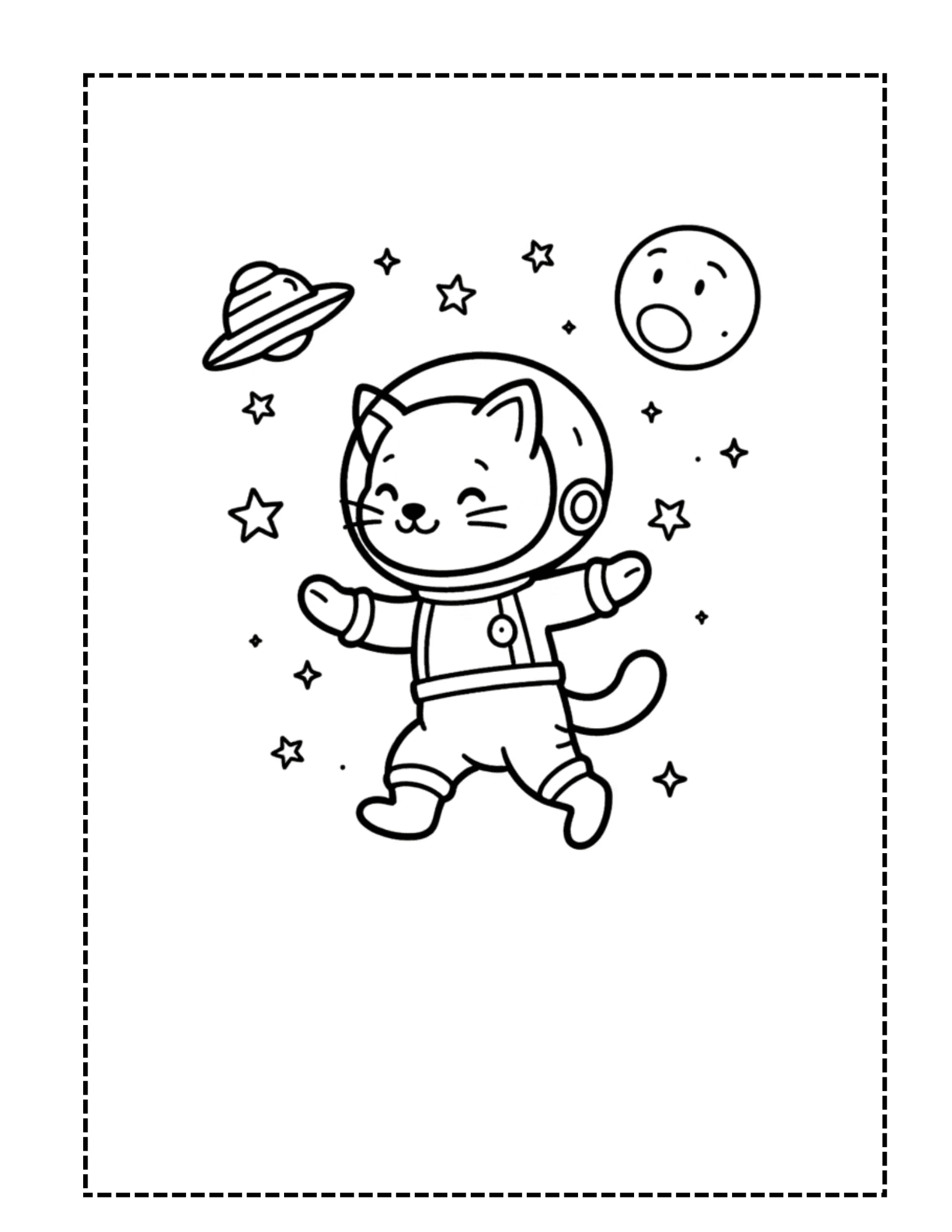 Astronaut Cat Coloring Page - Kawaii Space Cat