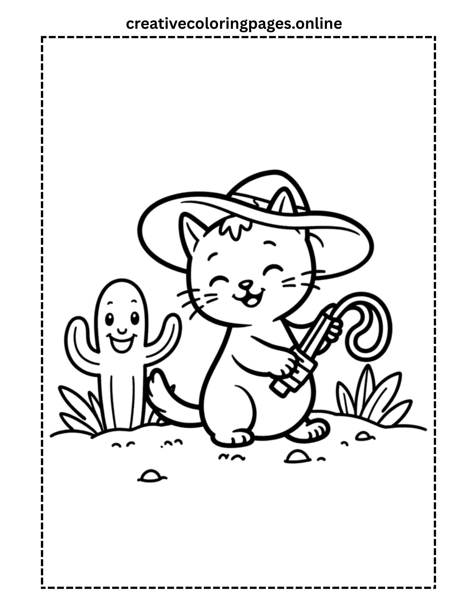 Mexican Cat Coloring Page - Kawaii Cat with Sombrero - Image 1