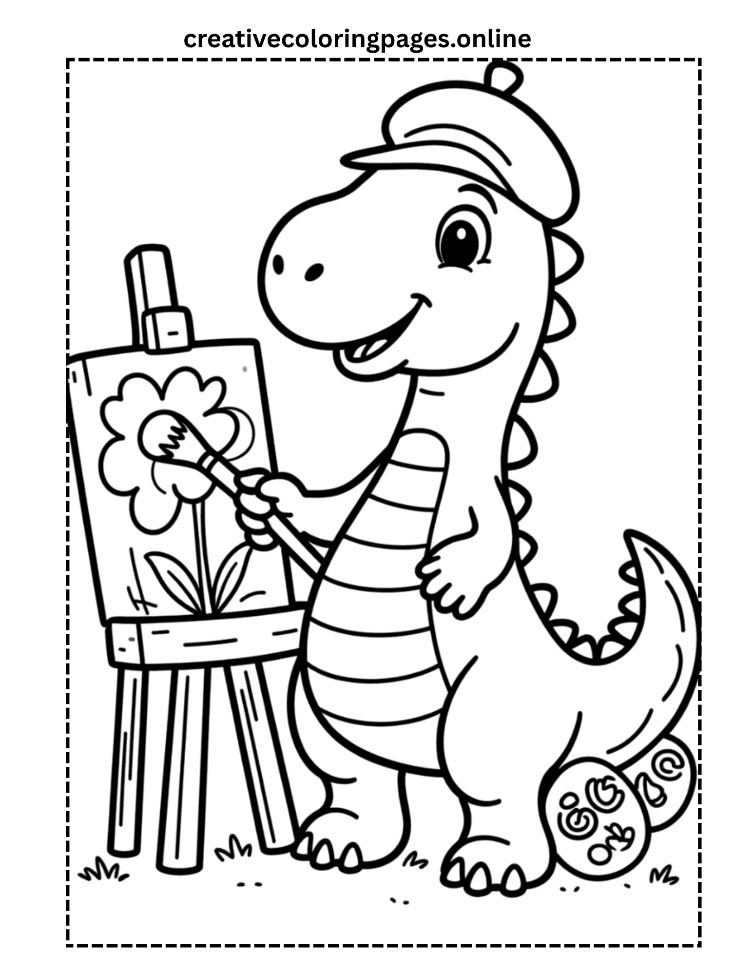Artist Dinosaur Coloring Page - Dino Painting - Image 1