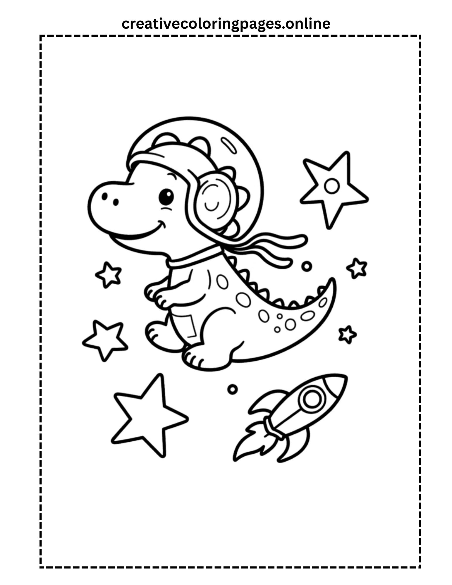 Space Dinosaur Coloring Page - Astronaut Dino with Rocket - Image 1