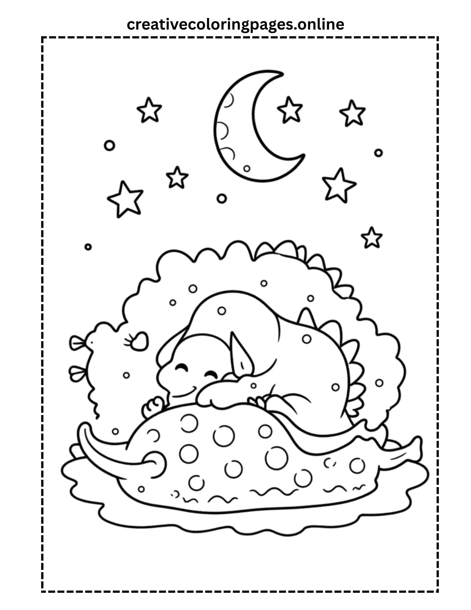 Sleeping Dinosaur Coloring Page - Bedtime Dino - Image 1