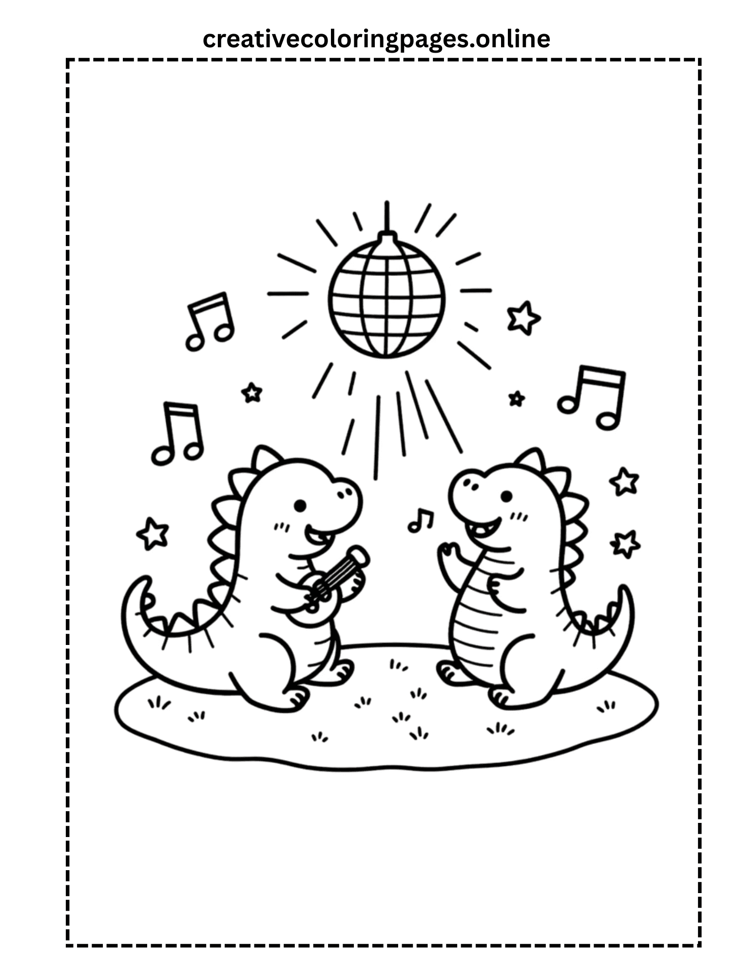 Dancing Dinosaur Coloring Page - Disco Party - Image 1