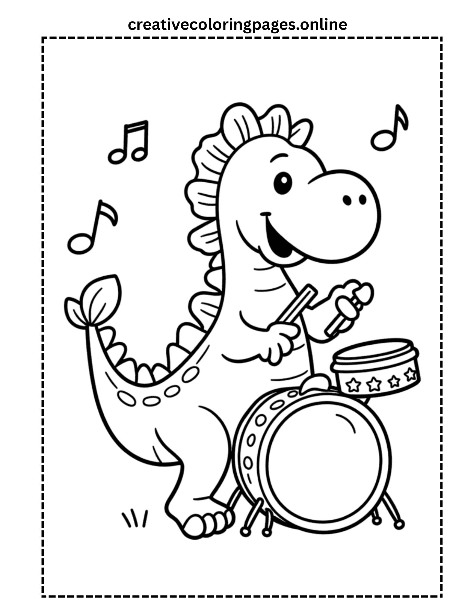 Drummer Dinosaur Coloring Page - Musical Dino