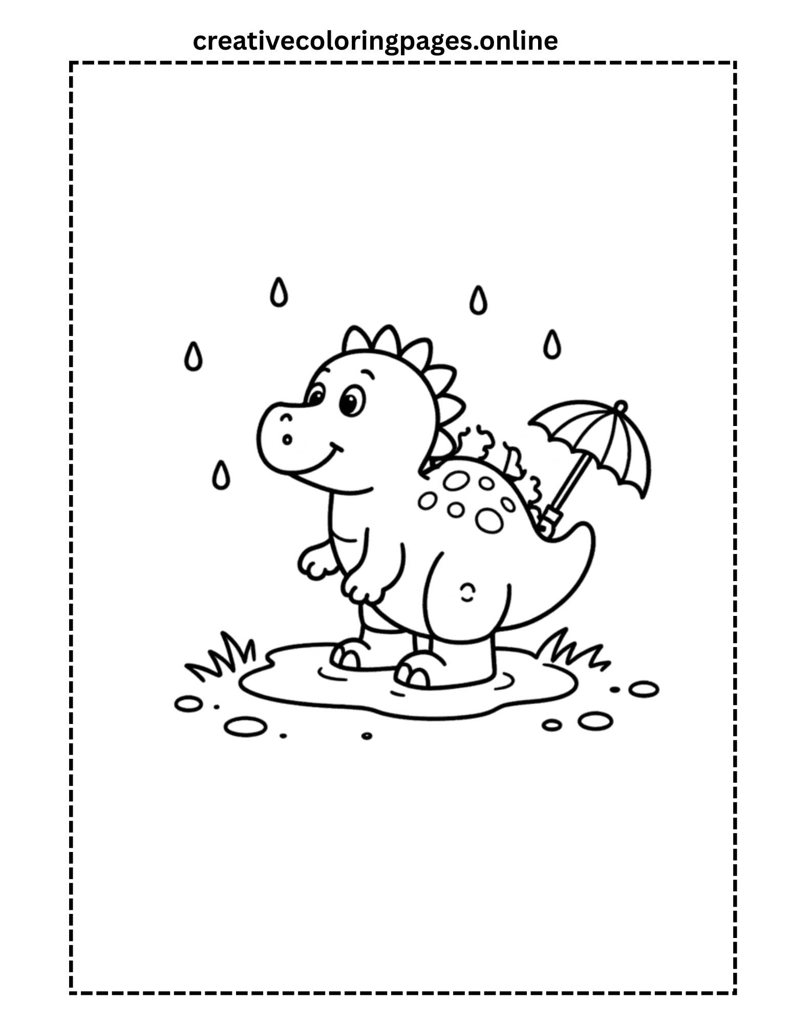 Rainy Day Dinosaur Coloring Page - Dino with Umbrella - Image 1