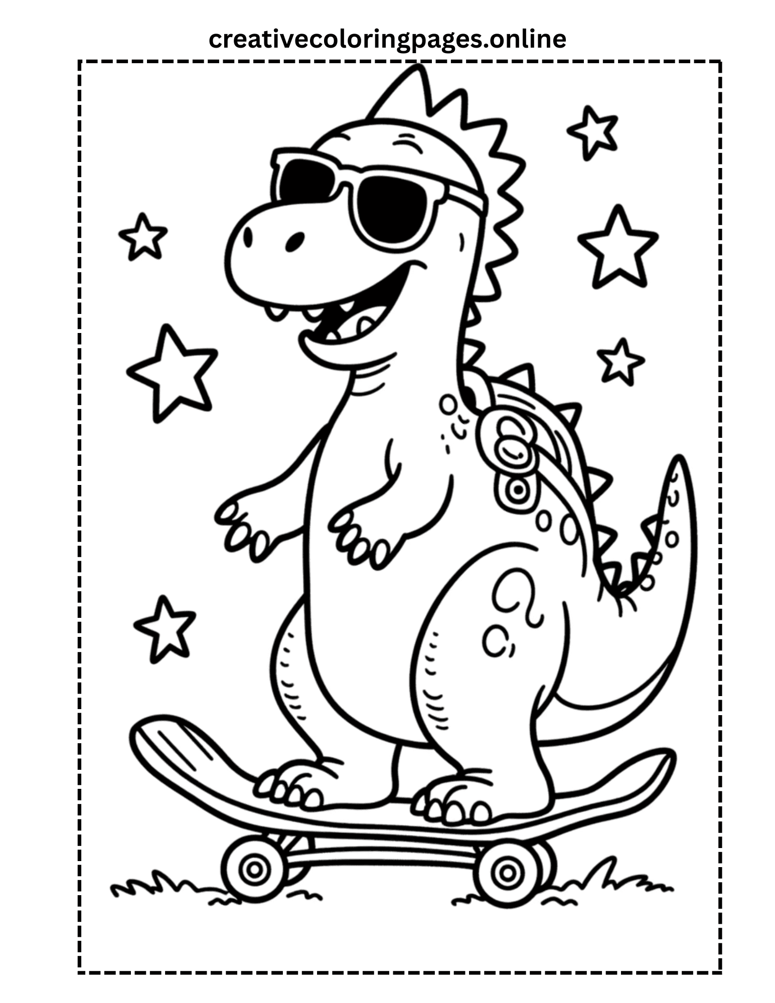 Skateboard Dinosaur Coloring Page - Cool Dino