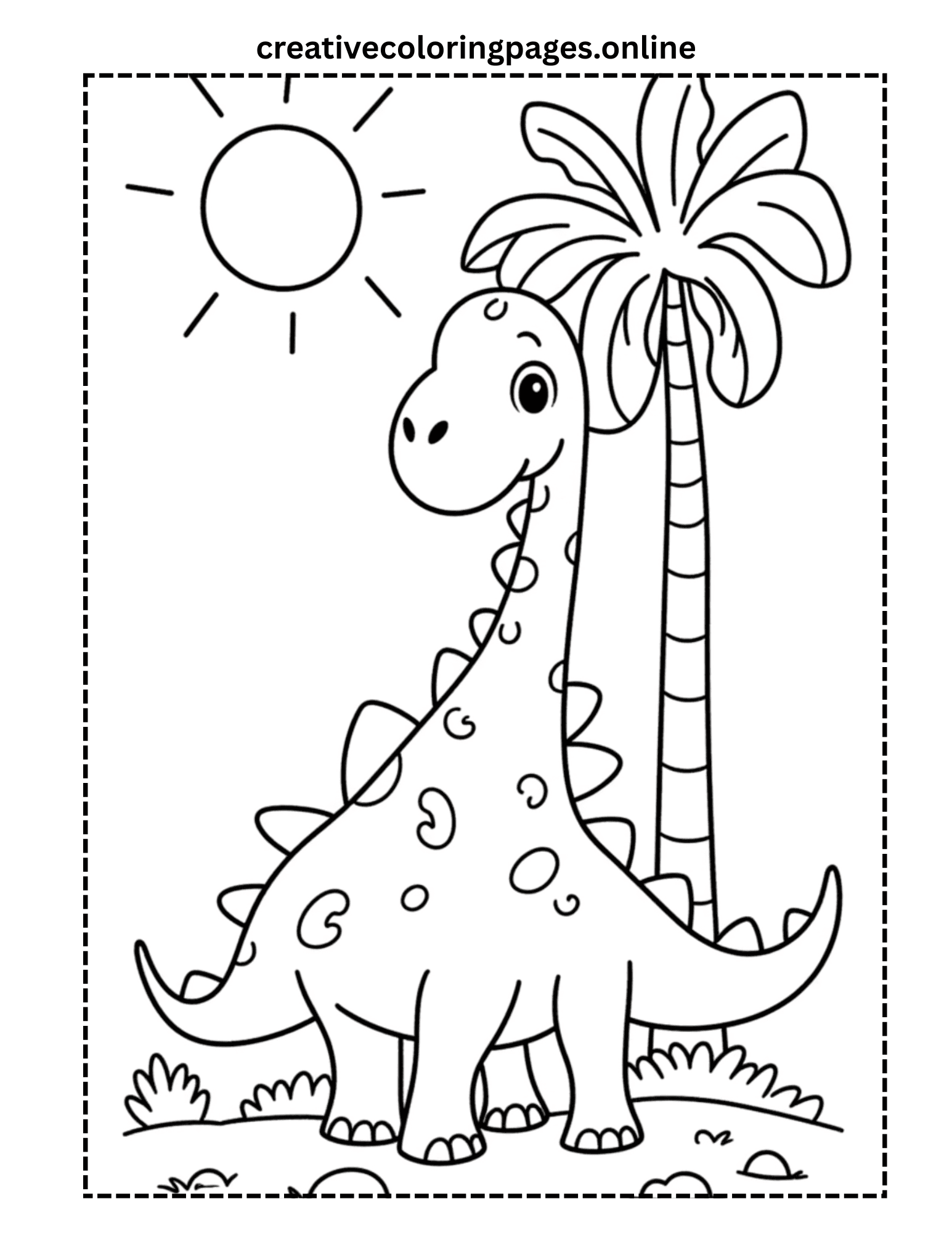 Dinosaur Coloring Page - Long Neck Dino with Palm Tree - Image 1
