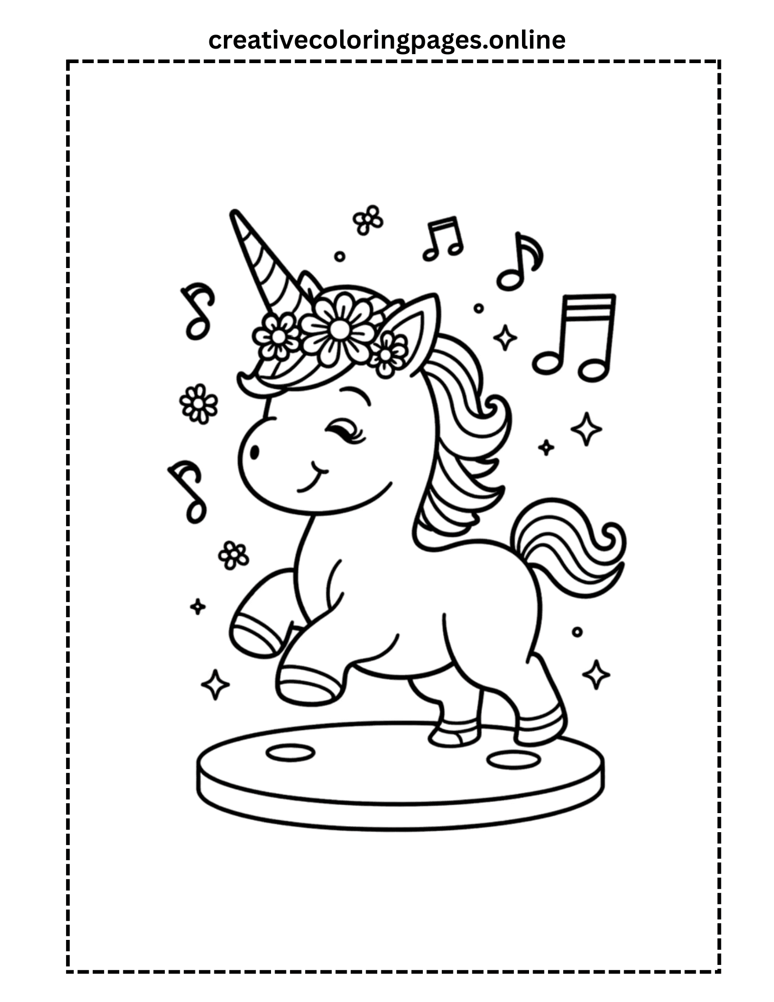 Musical Unicorn Coloring Page - Dancing Unicorn - Image 1