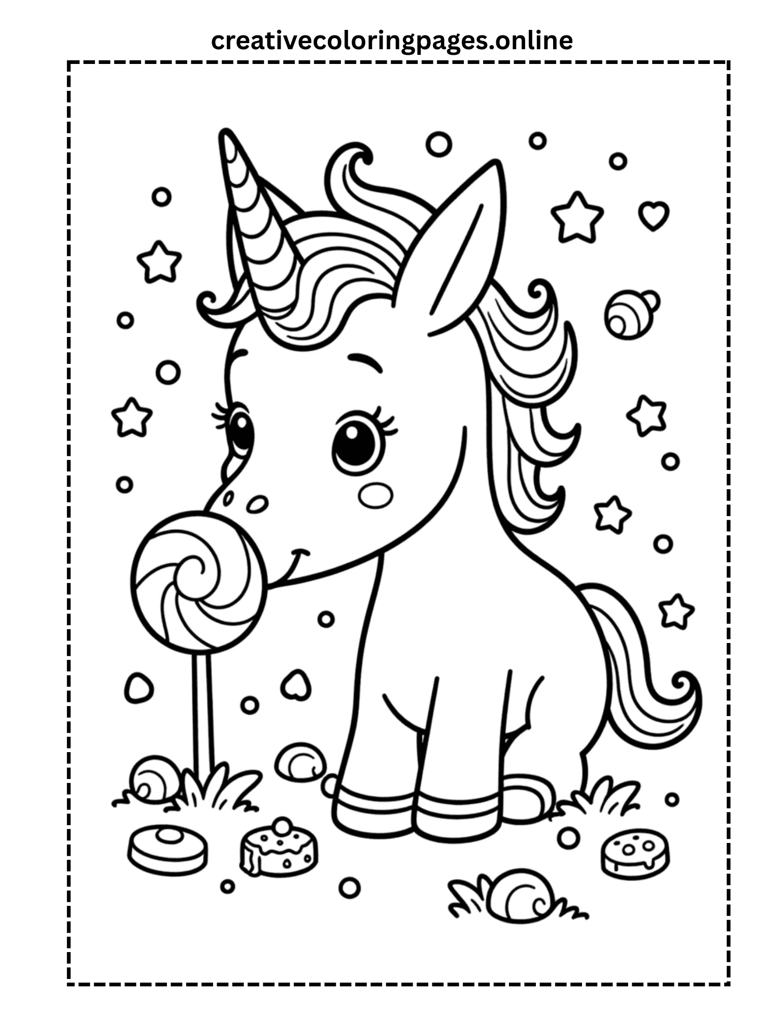 Unicorn Candy Coloring Page - Sweet Lollipop - Image 1