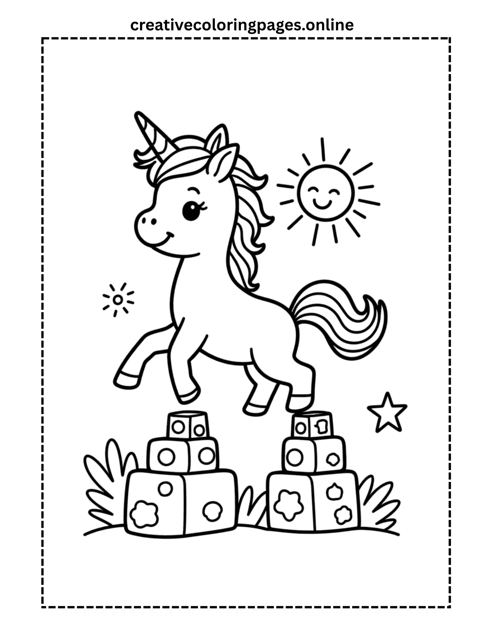Unicorn Blocks Coloring Page - Play & Learn - Image 1