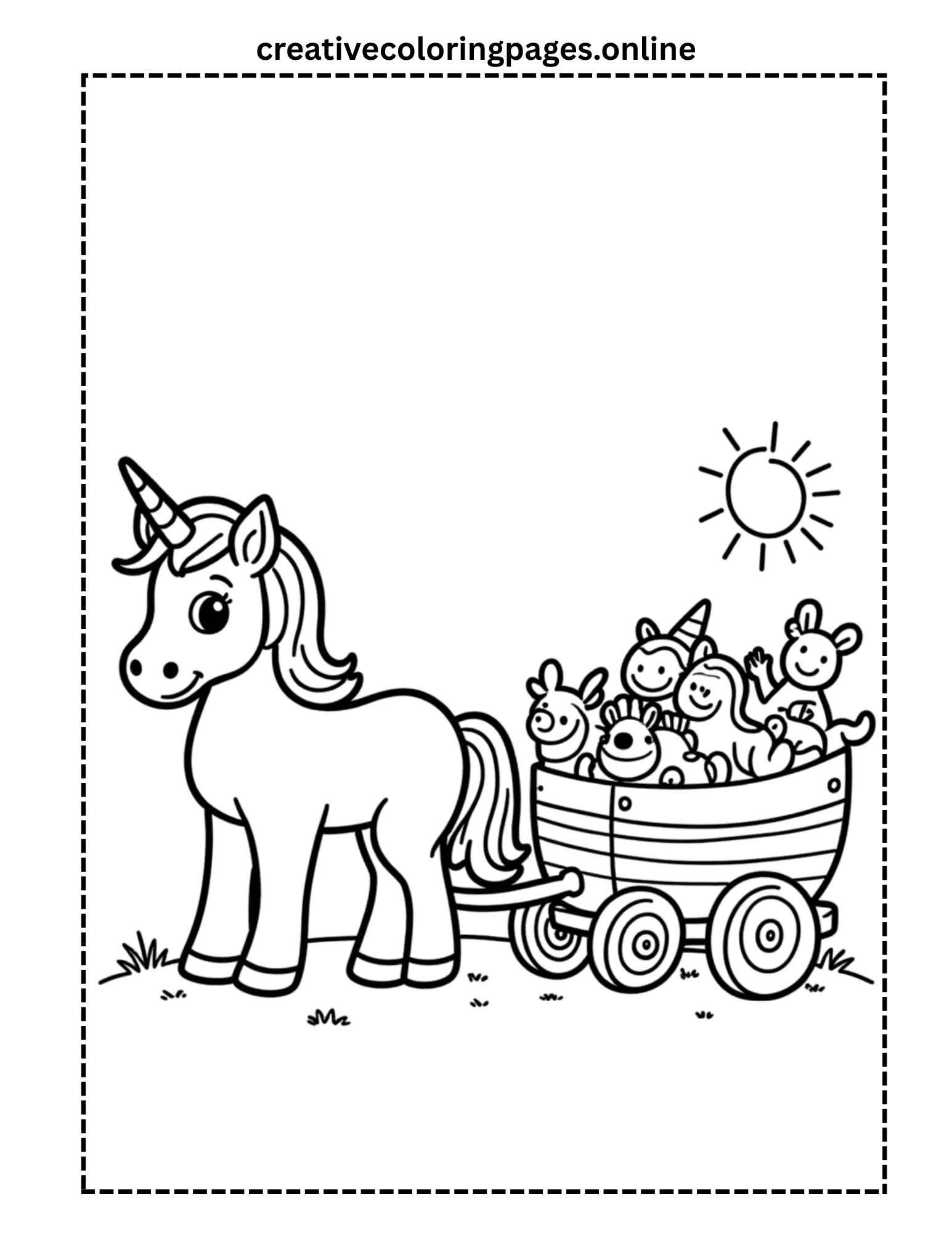 Unicorn Wagon Coloring Page - Unicorn Friends - Image 1
