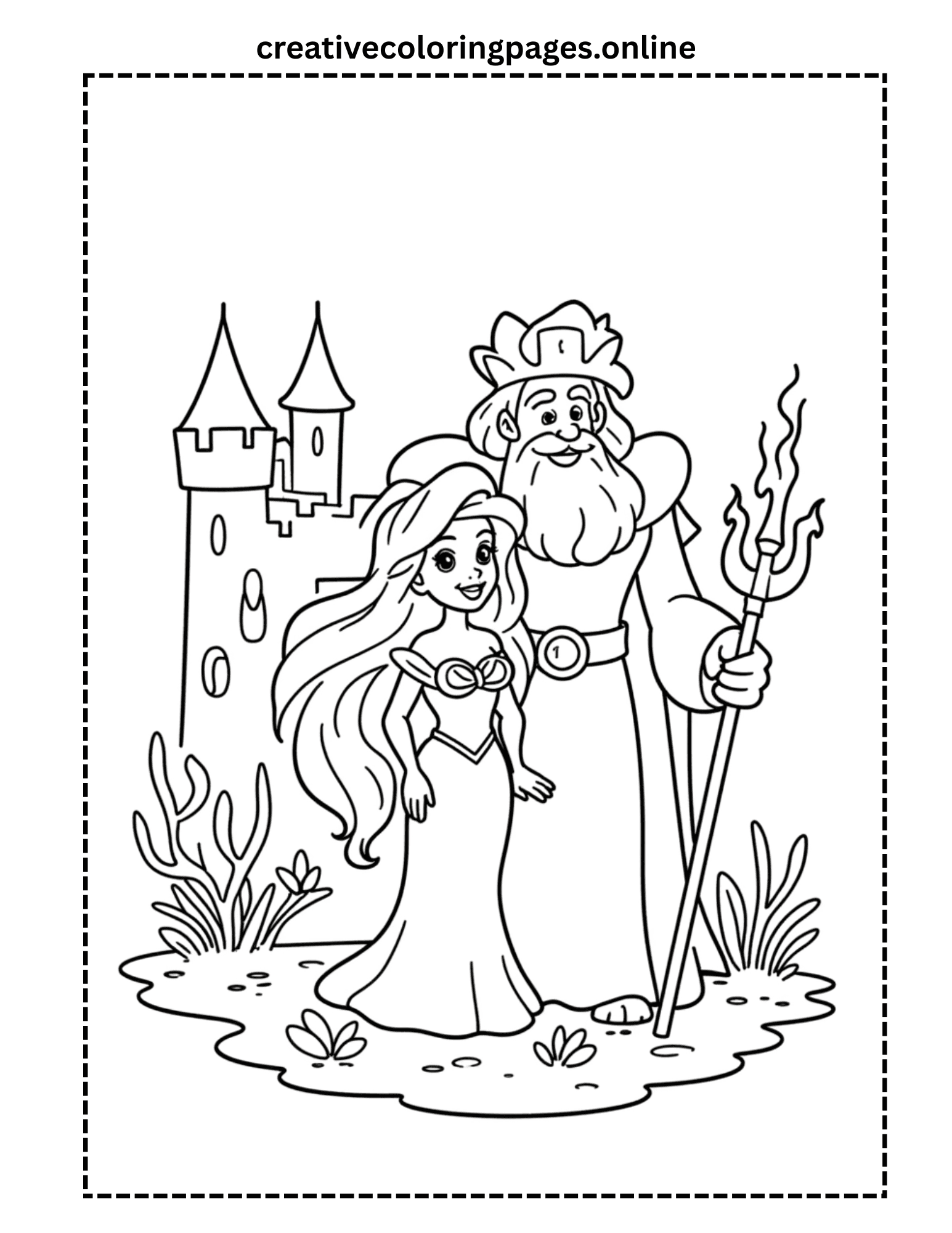 Mermaid Princess and King Coloring Page - Underwater - Image 1