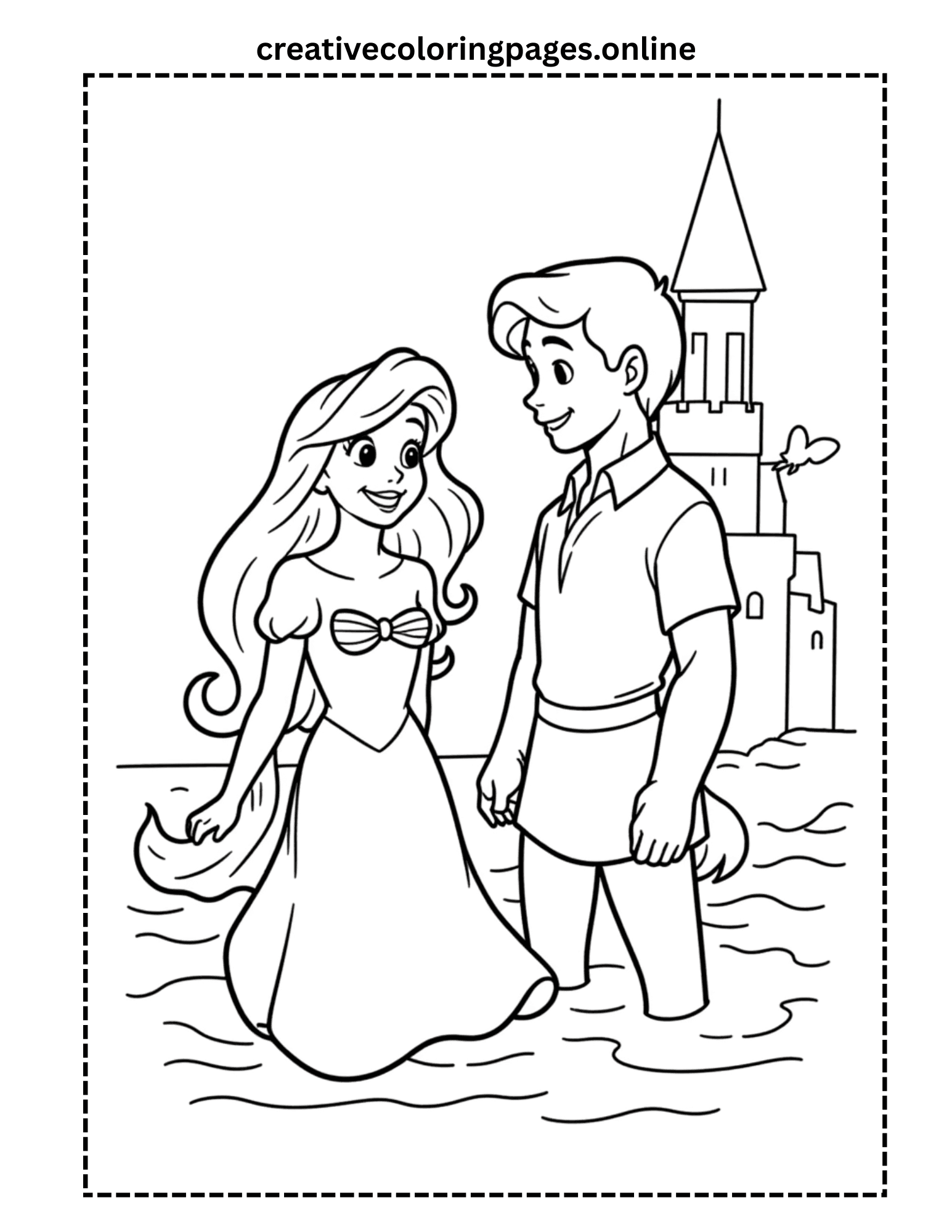 Mermaid Princess and Prince Coloring Page - Castle - Image 1