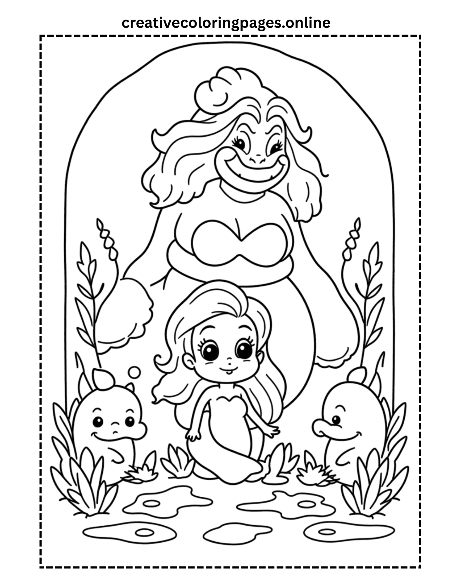 Mermaid Mother & Baby Coloring Page - Underwater - Image 1