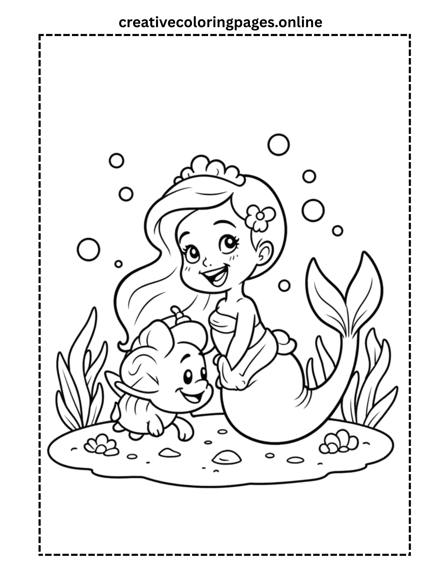 Mermaid Princess Coloring Page - Sea Friend - Image 1