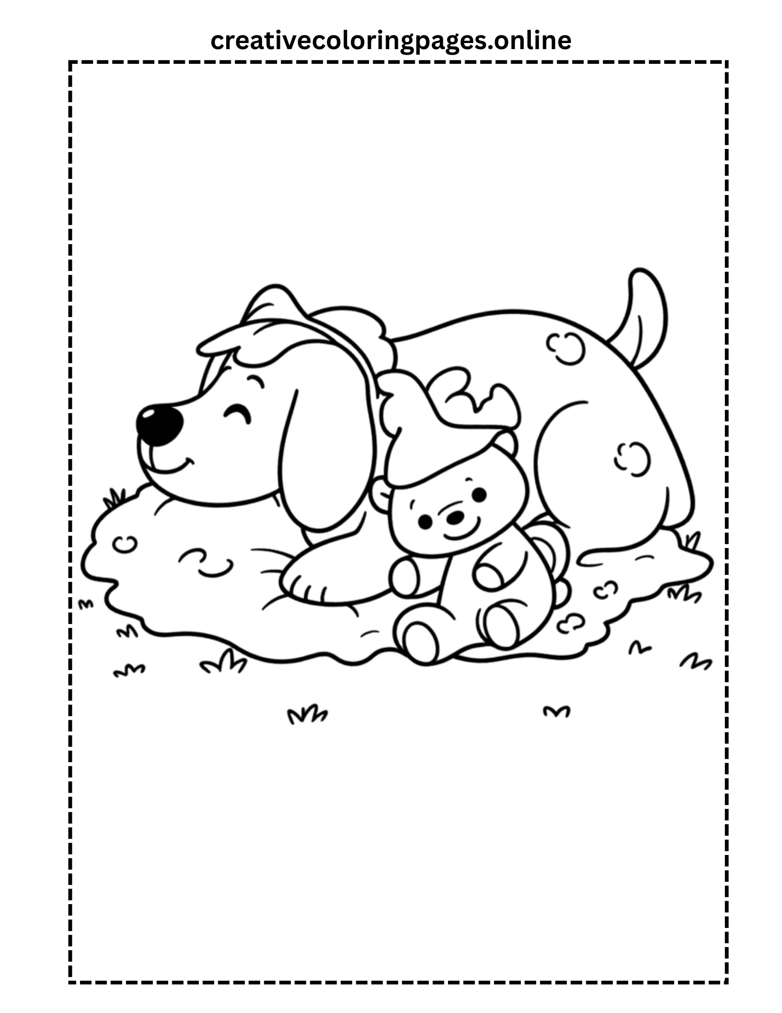 Dog and Teddy Bear Coloring Page - Best Friends - Image 1