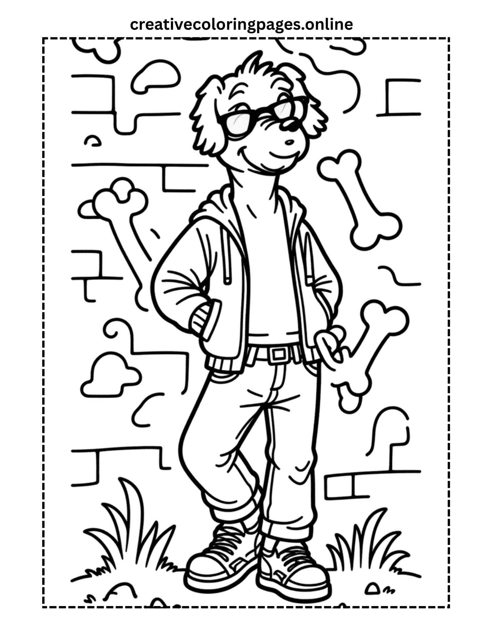 Cool Dog Coloring Page - Hip Puppy with Glasses - Image 1