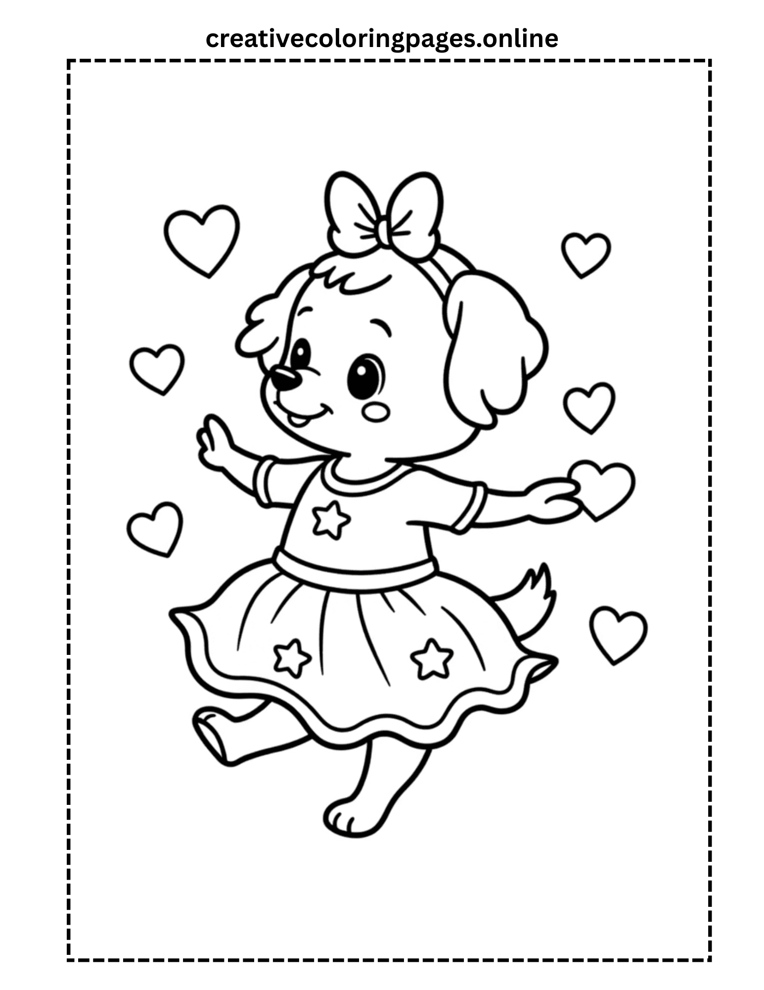 Cute Puppy in Dress Coloring Page - Dancing Dog