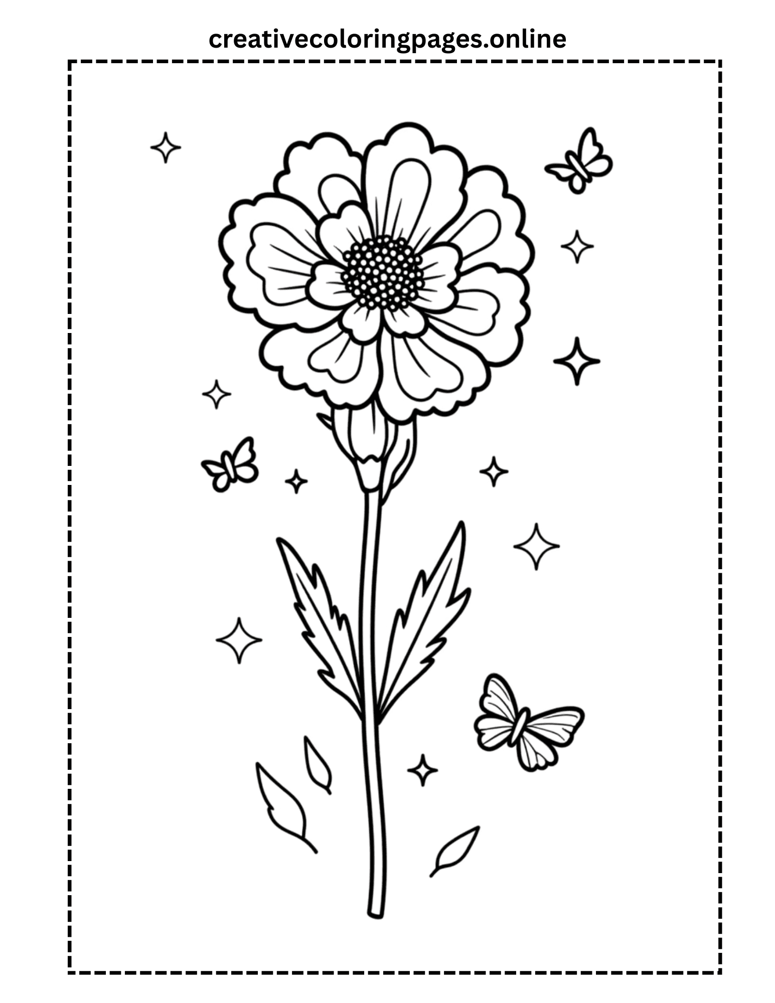 Flower with Butterflies Coloring Page - Garden - Image 1