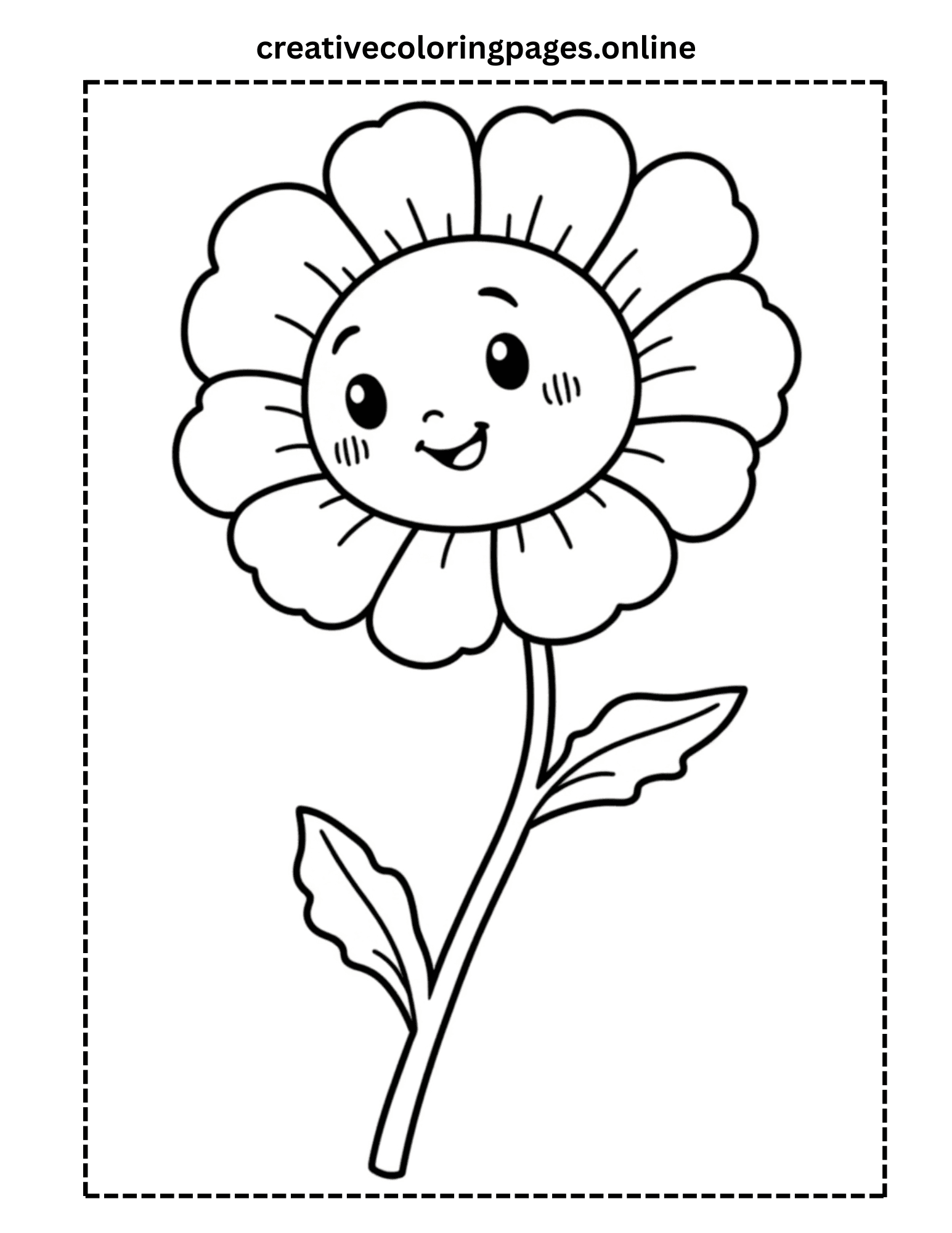 Cute Smiling Flower Coloring Page - Kawaii - Image 1